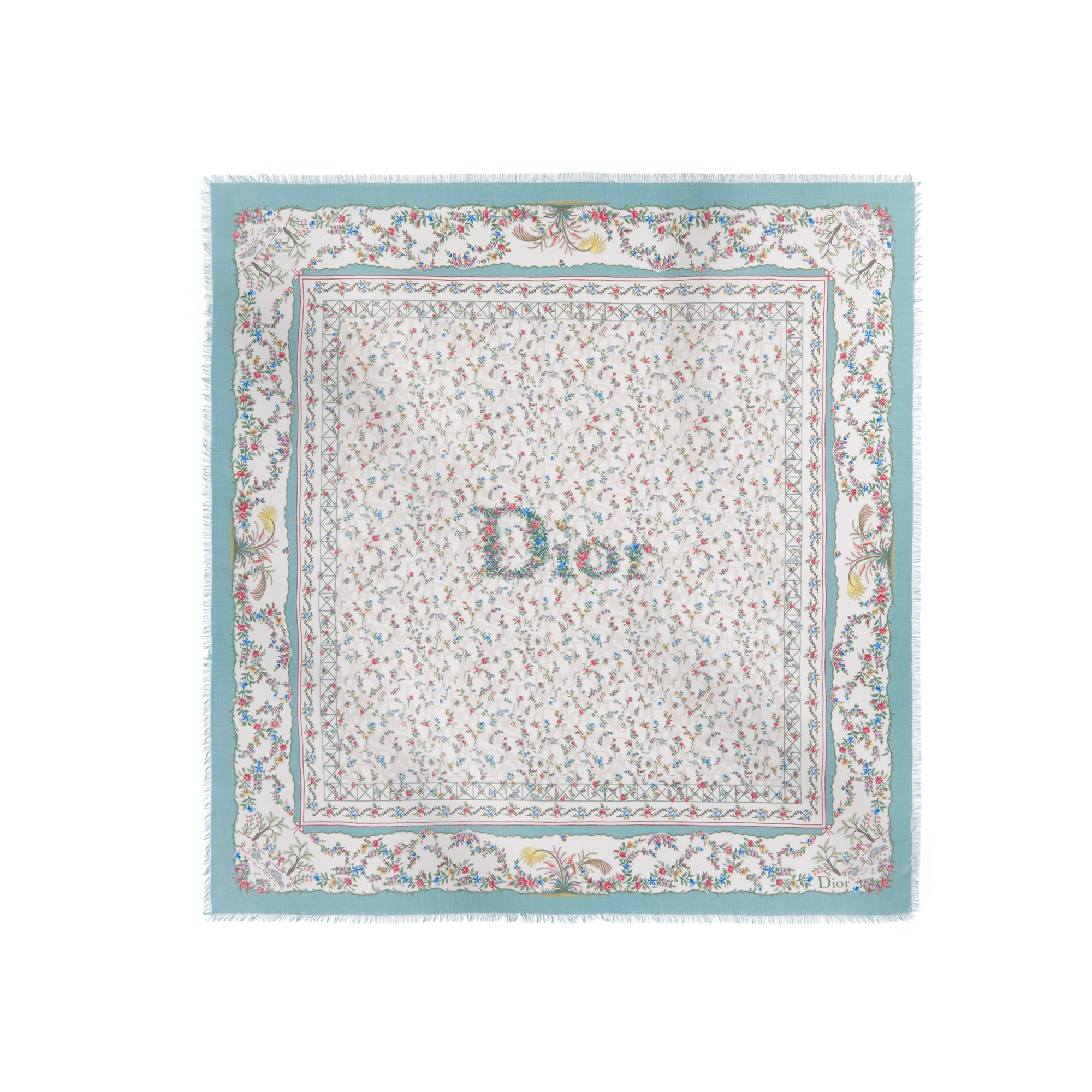 Dioramour Revolution Flowers Shawl White Multicolor Silk and Wool E01