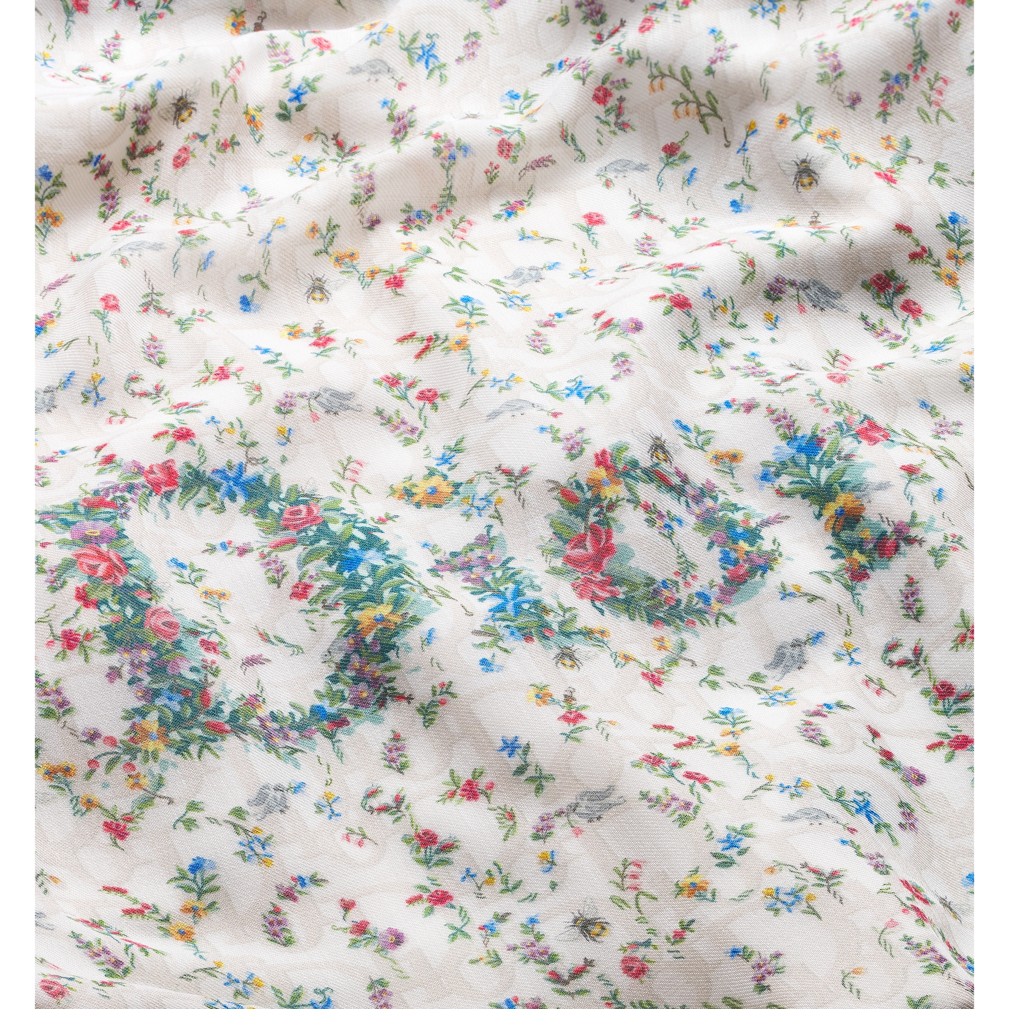 Dioramour Revolution Flowers Shawl White Multicolor Silk and Wool E09