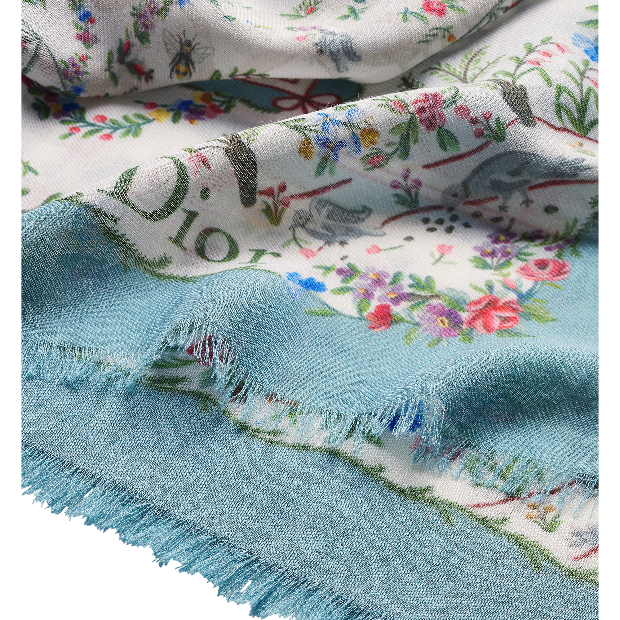 Dioramour Revolution Flowers Shawl White Multicolor Silk and Wool E10