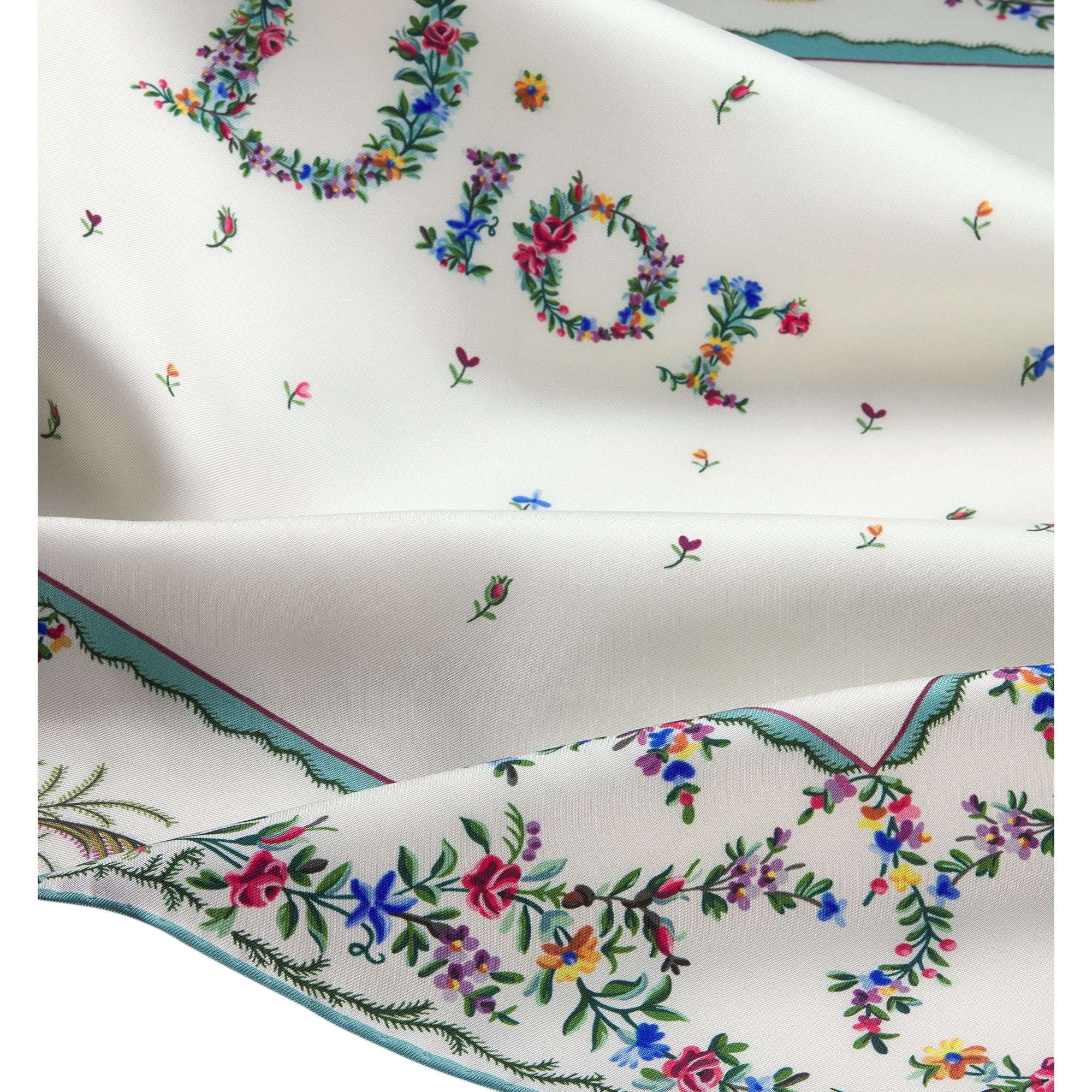 Dioramour Revolution Flowers 70 Square Scarf White Multicolor Silk Twill E09