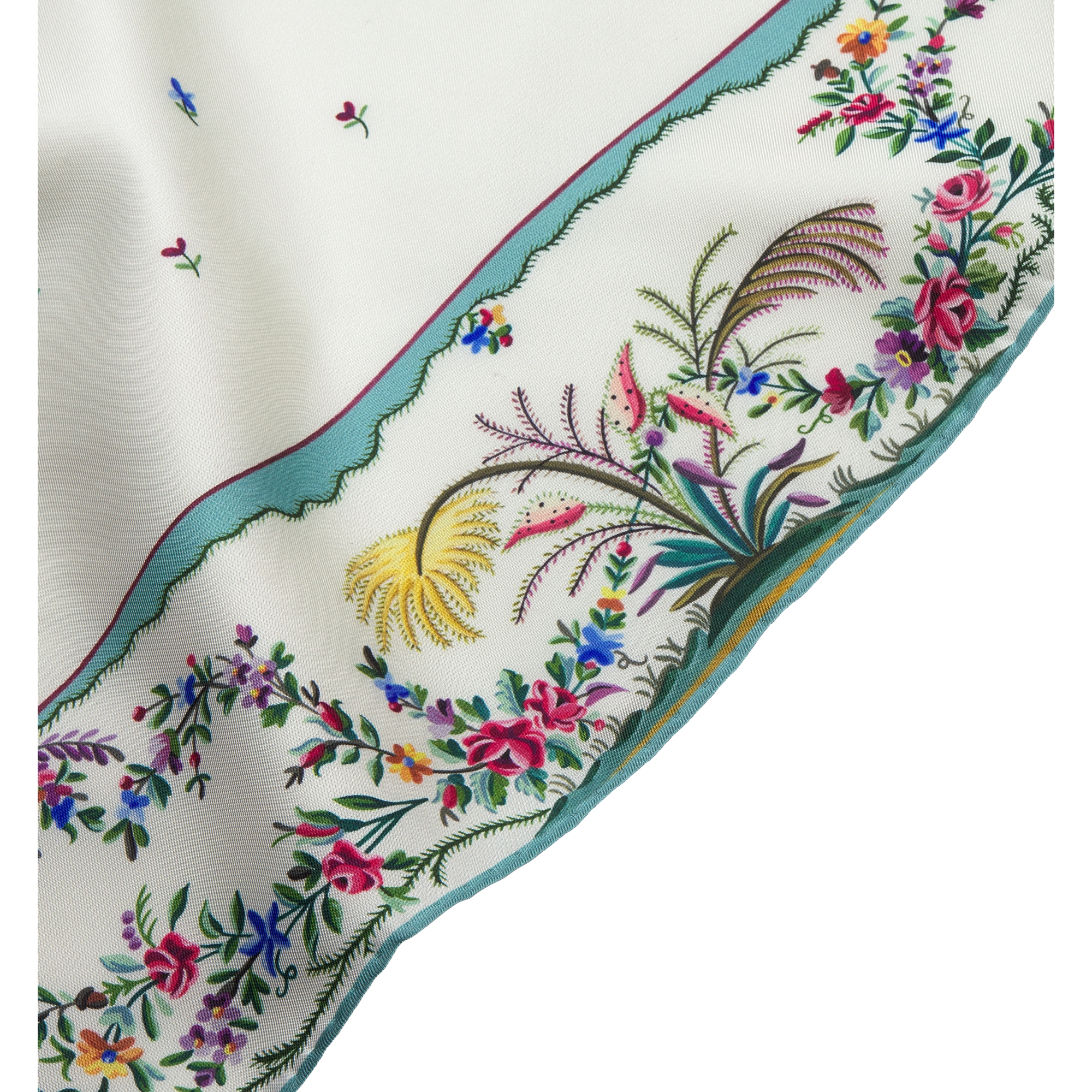 Dioramour Revolution Flowers 70 Square Scarf White Multicolor Silk Twill E10