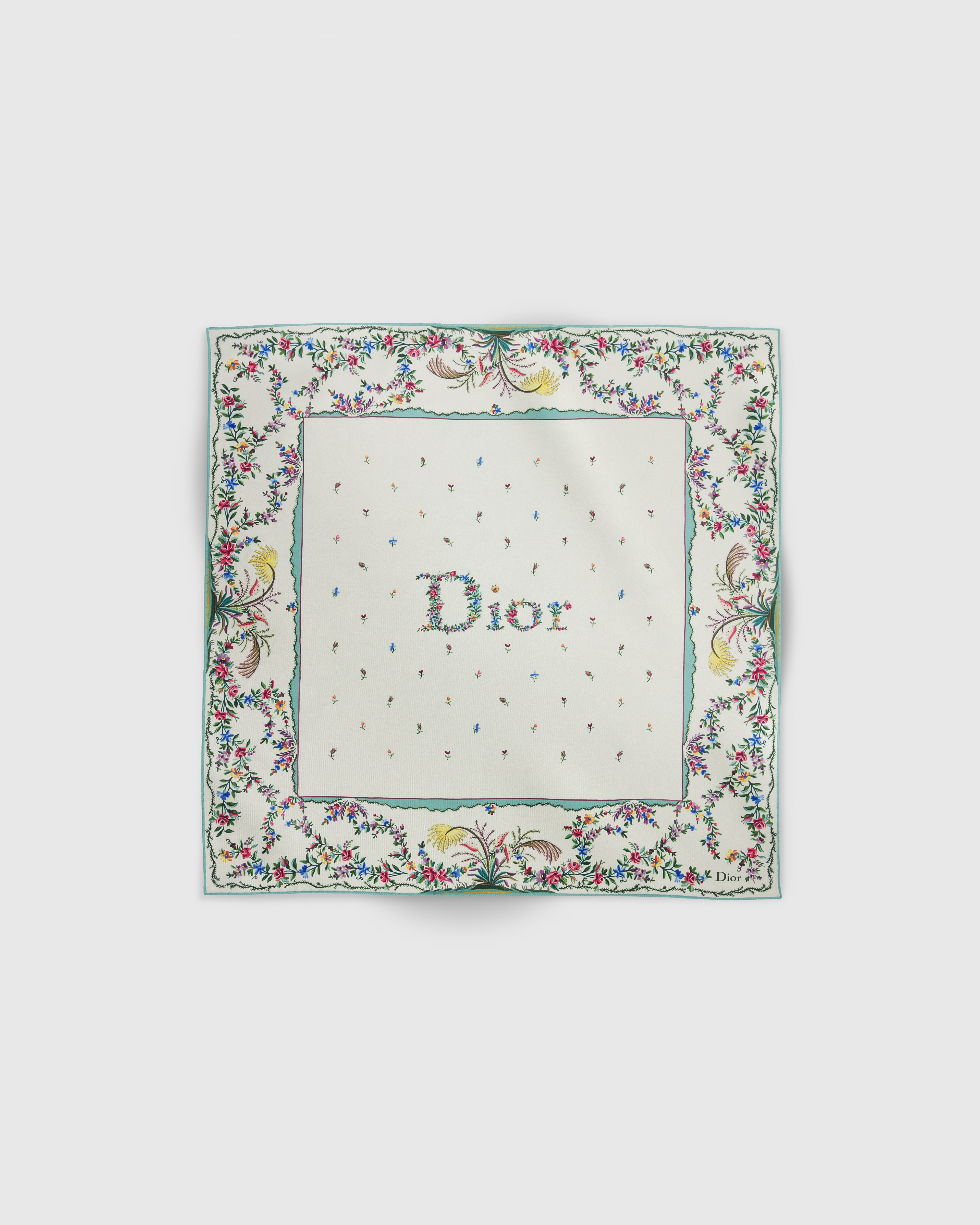 Dioramour Revolution Flowers 70 Square Scarf White Multicolor Silk Twill E01