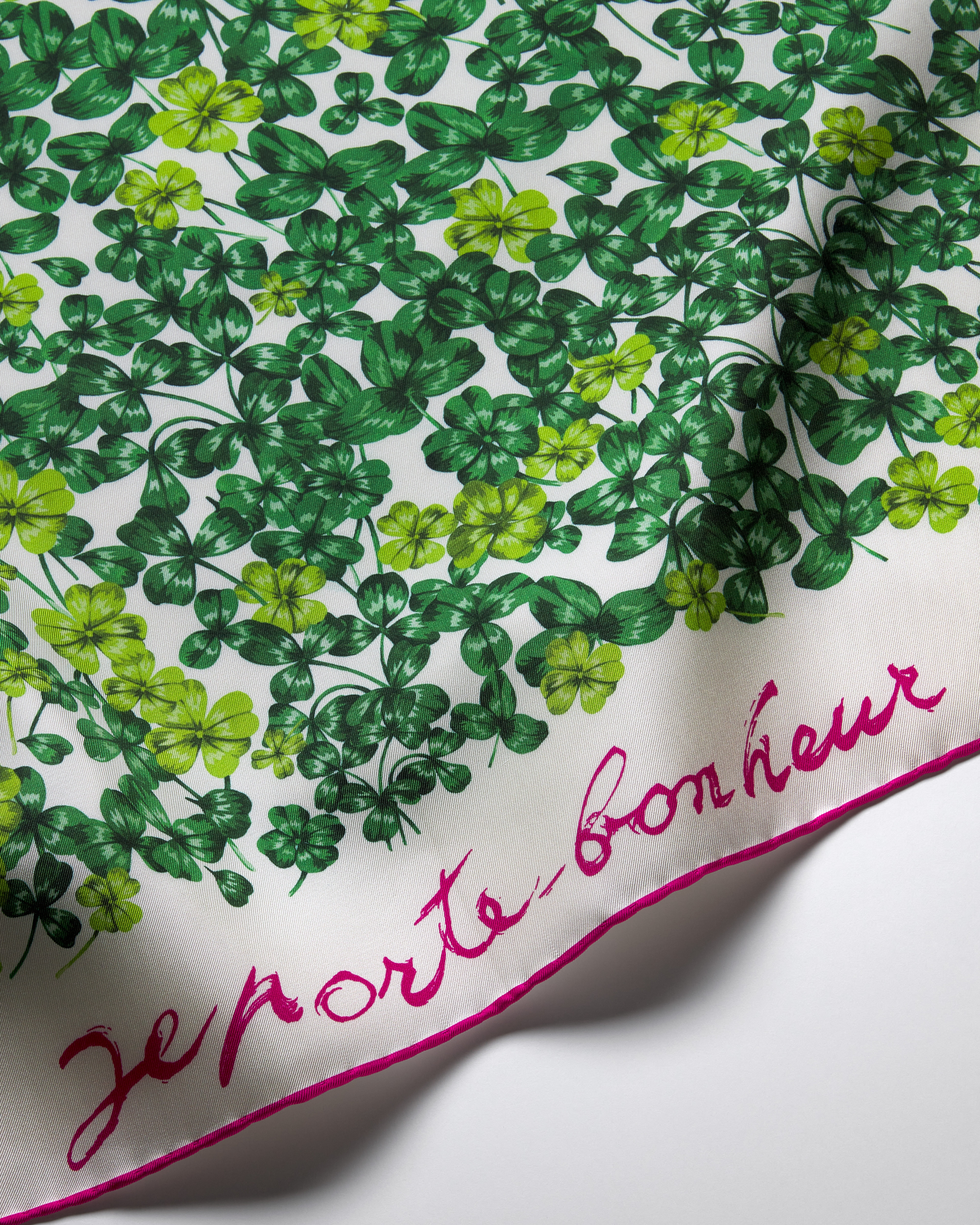 Dior Clover 90 Square Scarf Green and Fuchsia Silk Twill E09
