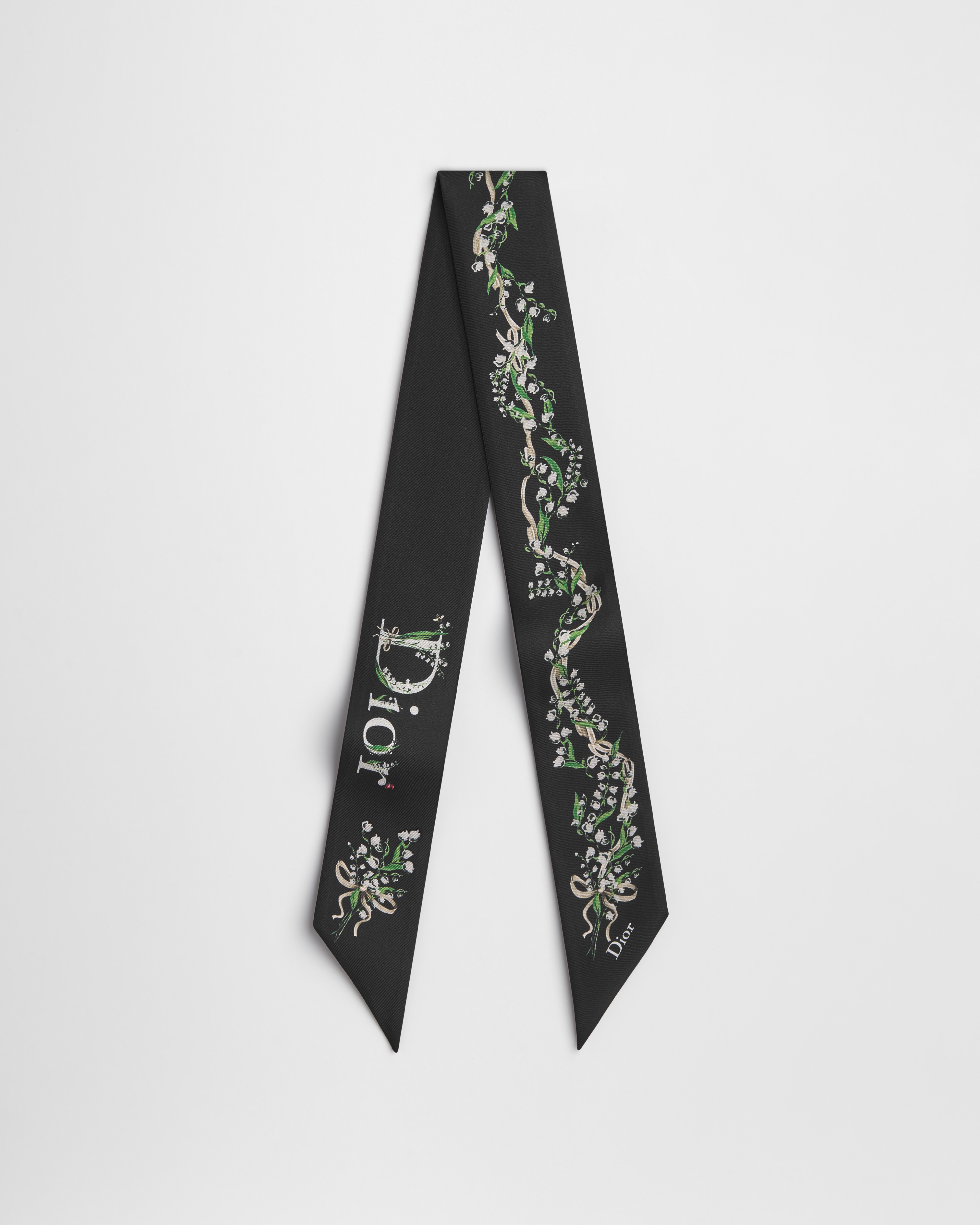 Lily of the Valley Mitzah Scarf Black Multicolor Silk Twill E01
