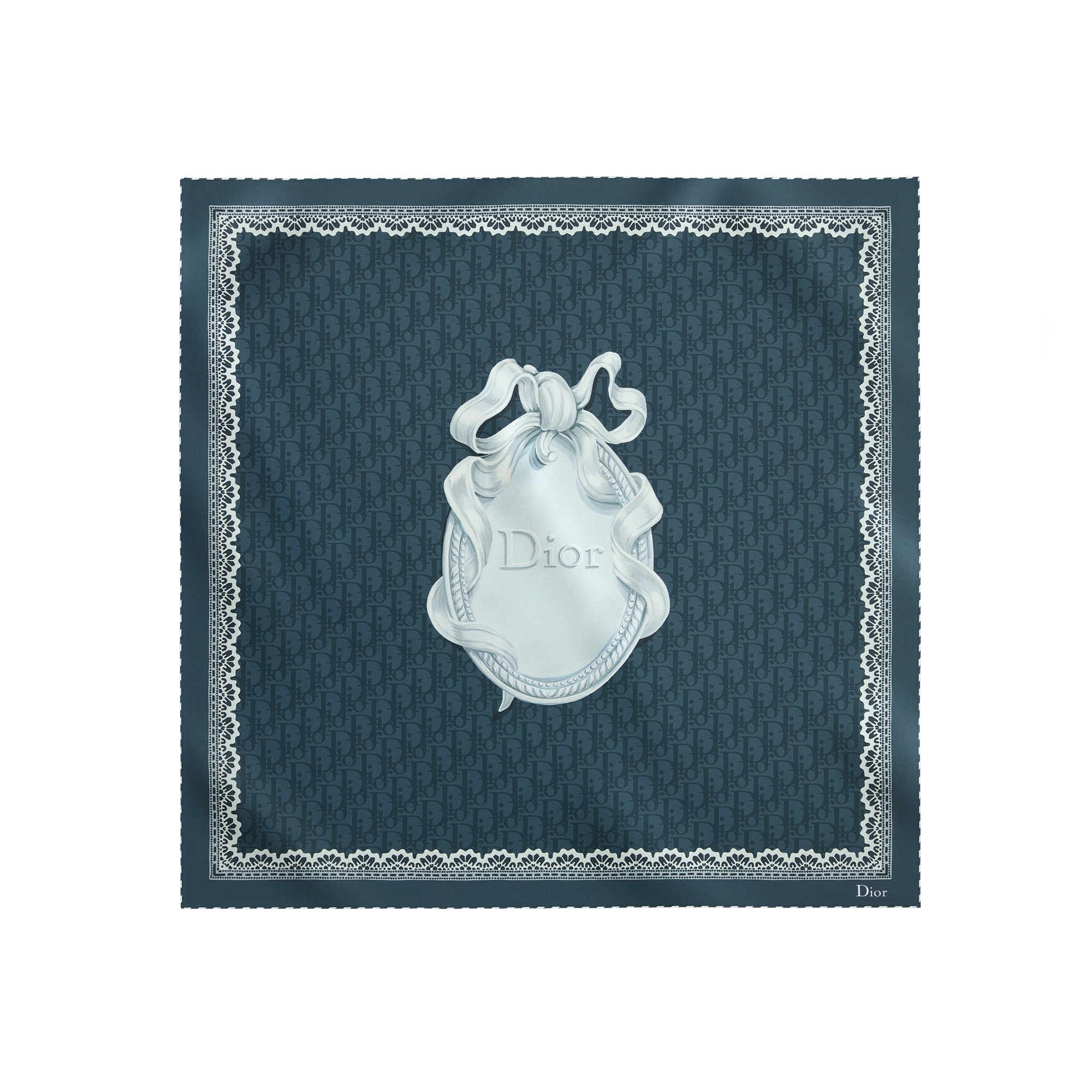 Dior Médaillon 70 Square Scarf Navy Blue and White Silk Twill E01