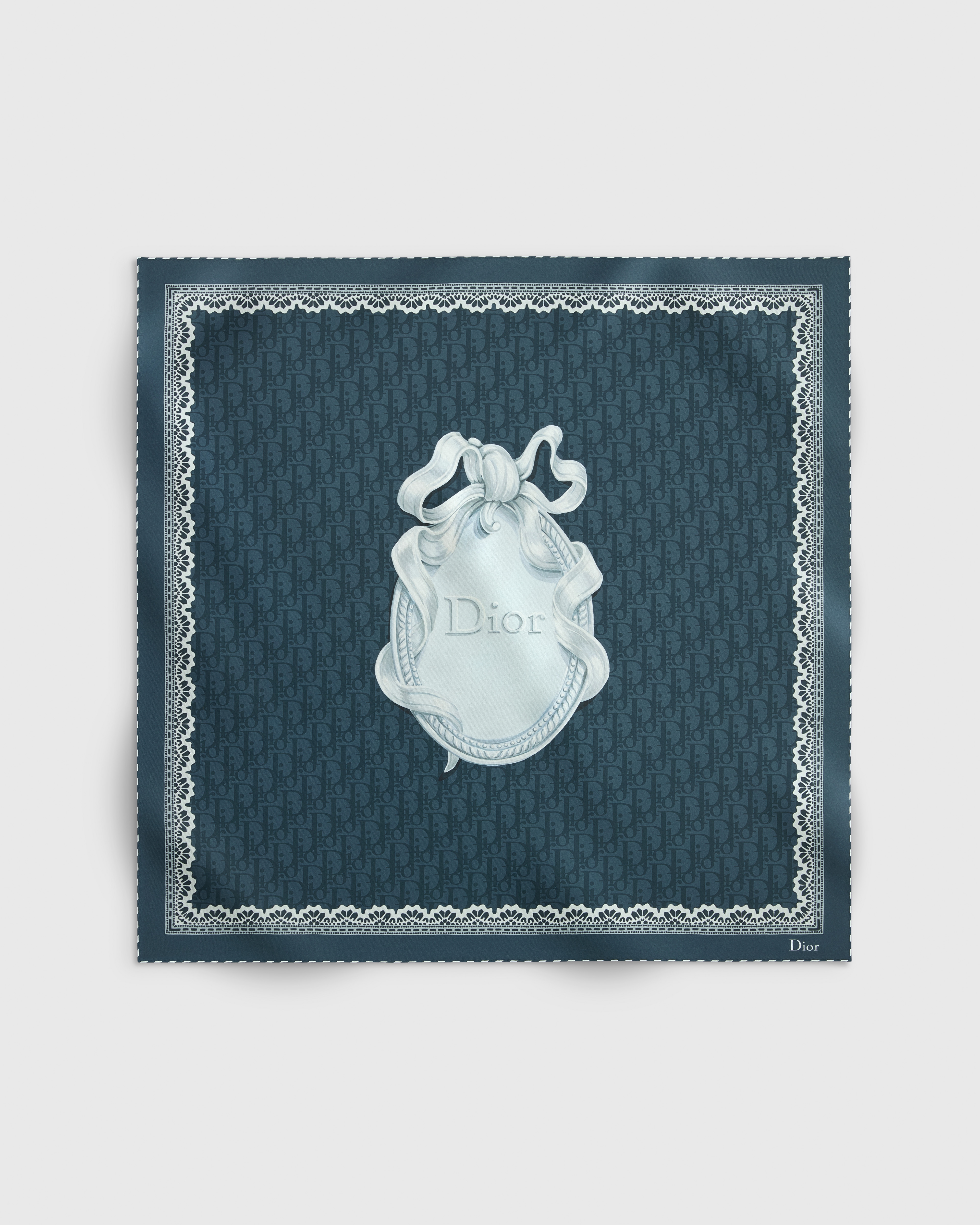 Dior Médaillon 70 Square Scarf Navy Blue and White Silk Twill E01