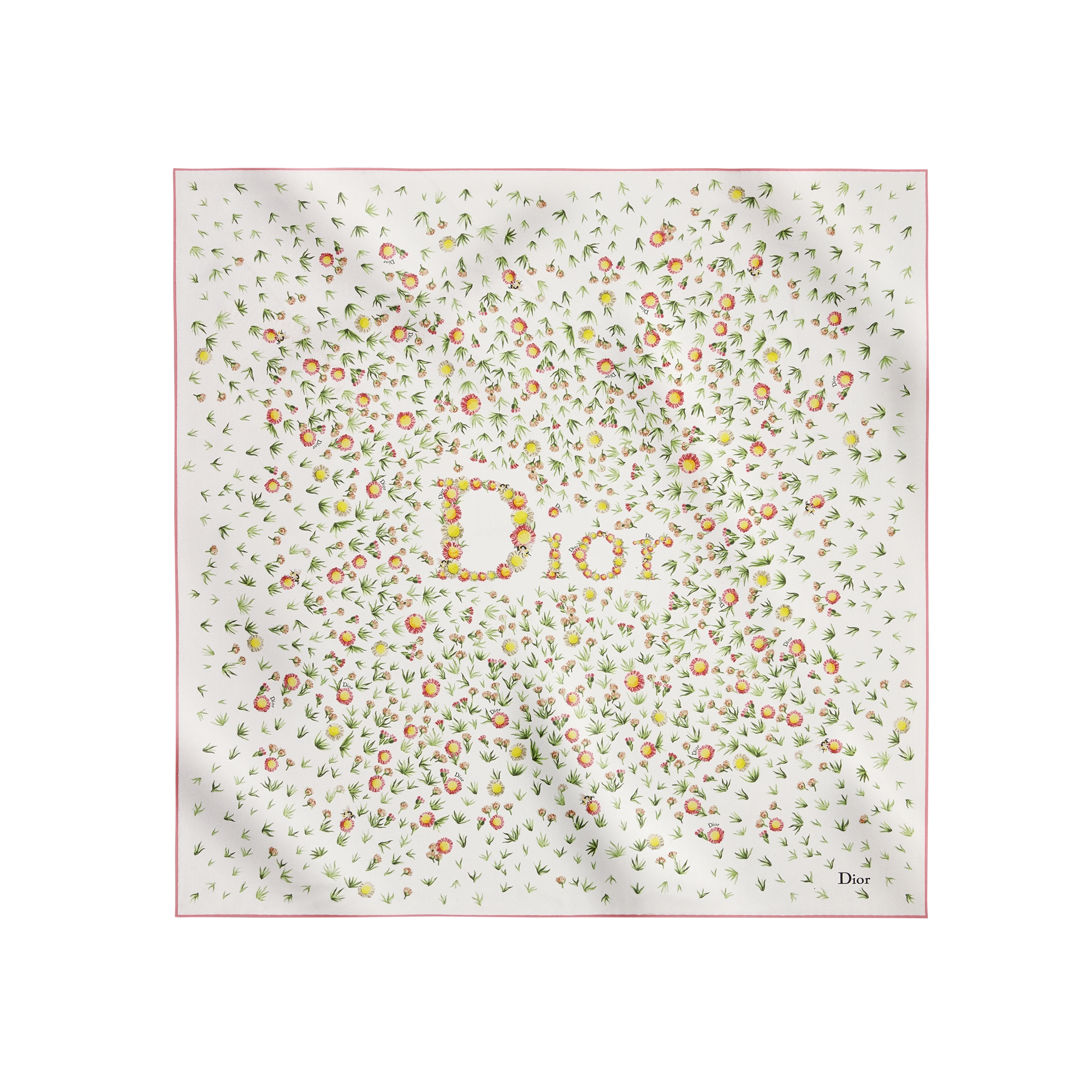 Daisy Garden 70 Square Scarf White Multicolor Silk Twill E01