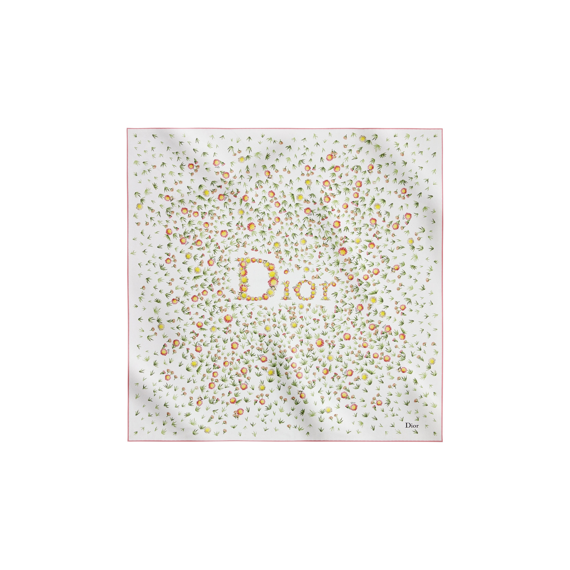 Daisy Garden 70 Square Scarf White Multicolor Silk Twill E01