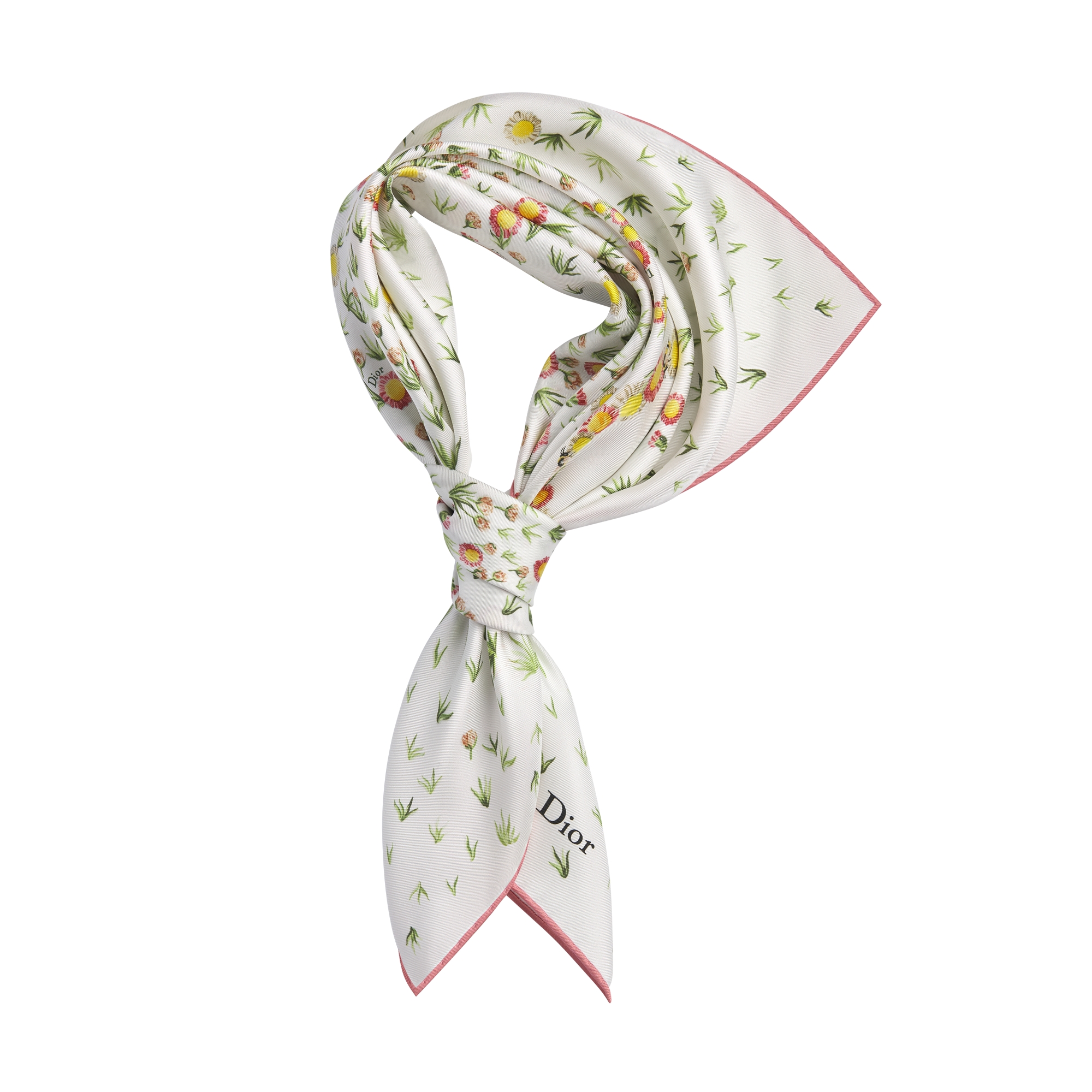 Daisy Garden 70 Square Scarf White Multicolor Silk Twill E02