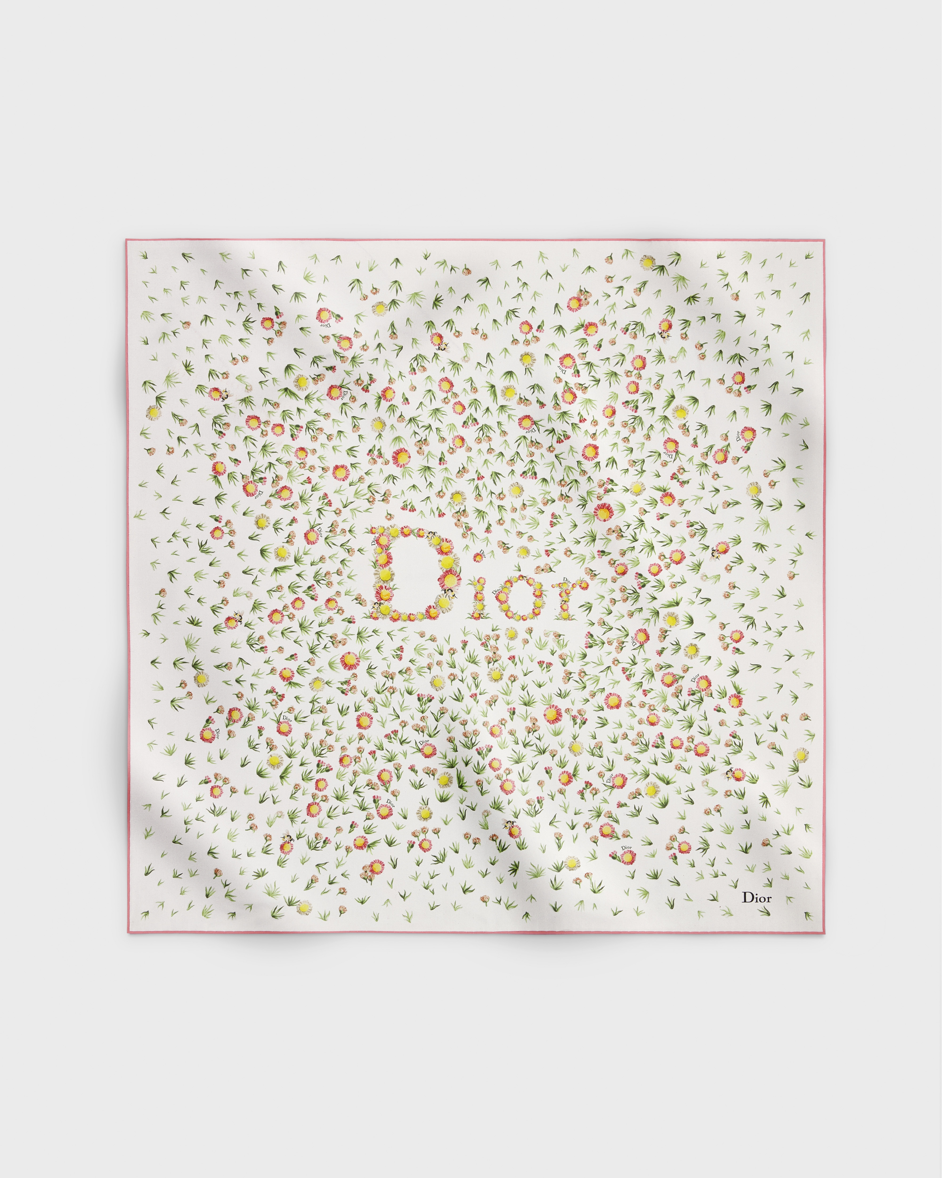 Daisy Garden 70 Square Scarf White Multicolor Silk Twill E01