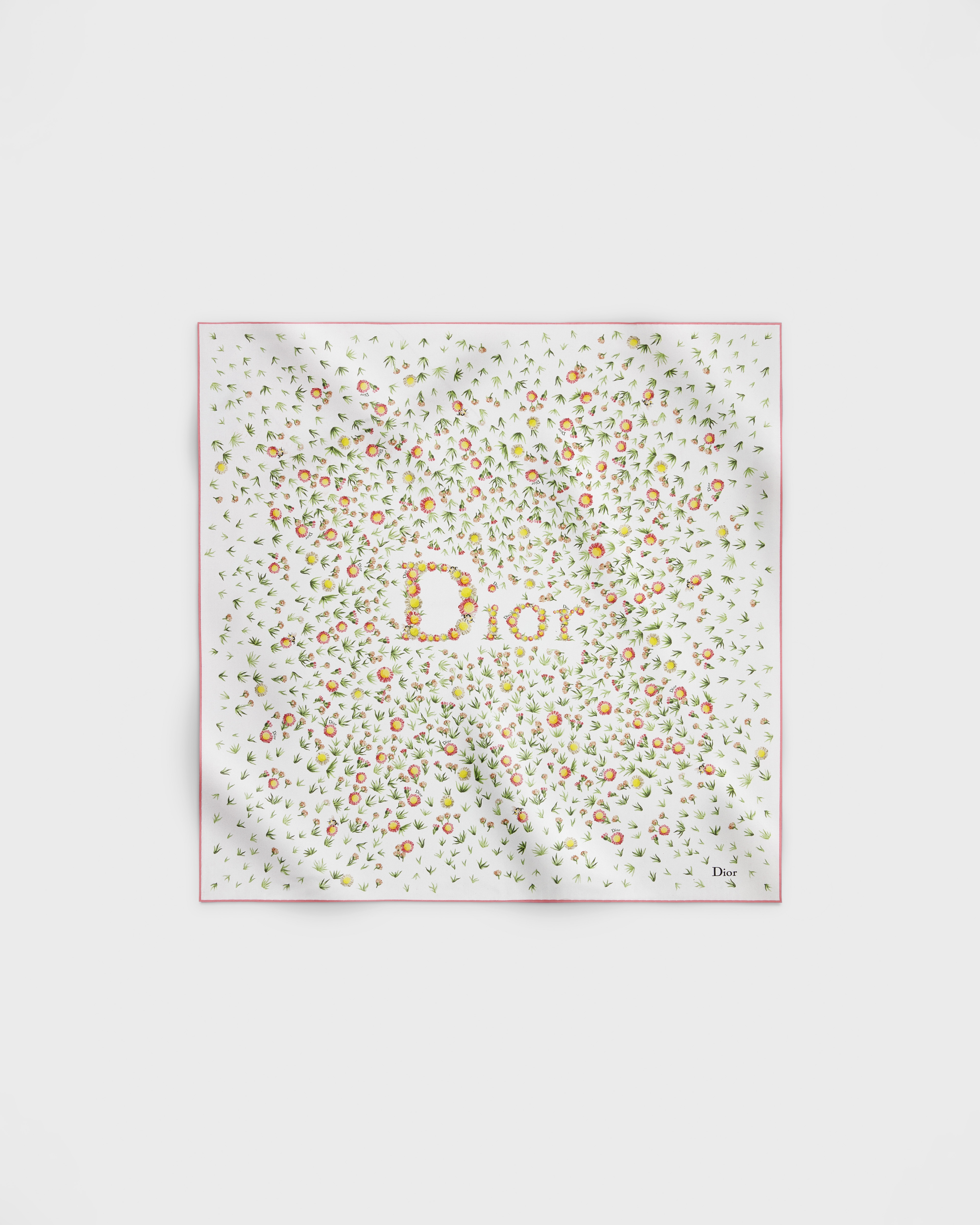 Daisy Garden 70 Square Scarf White Multicolor Silk Twill E01