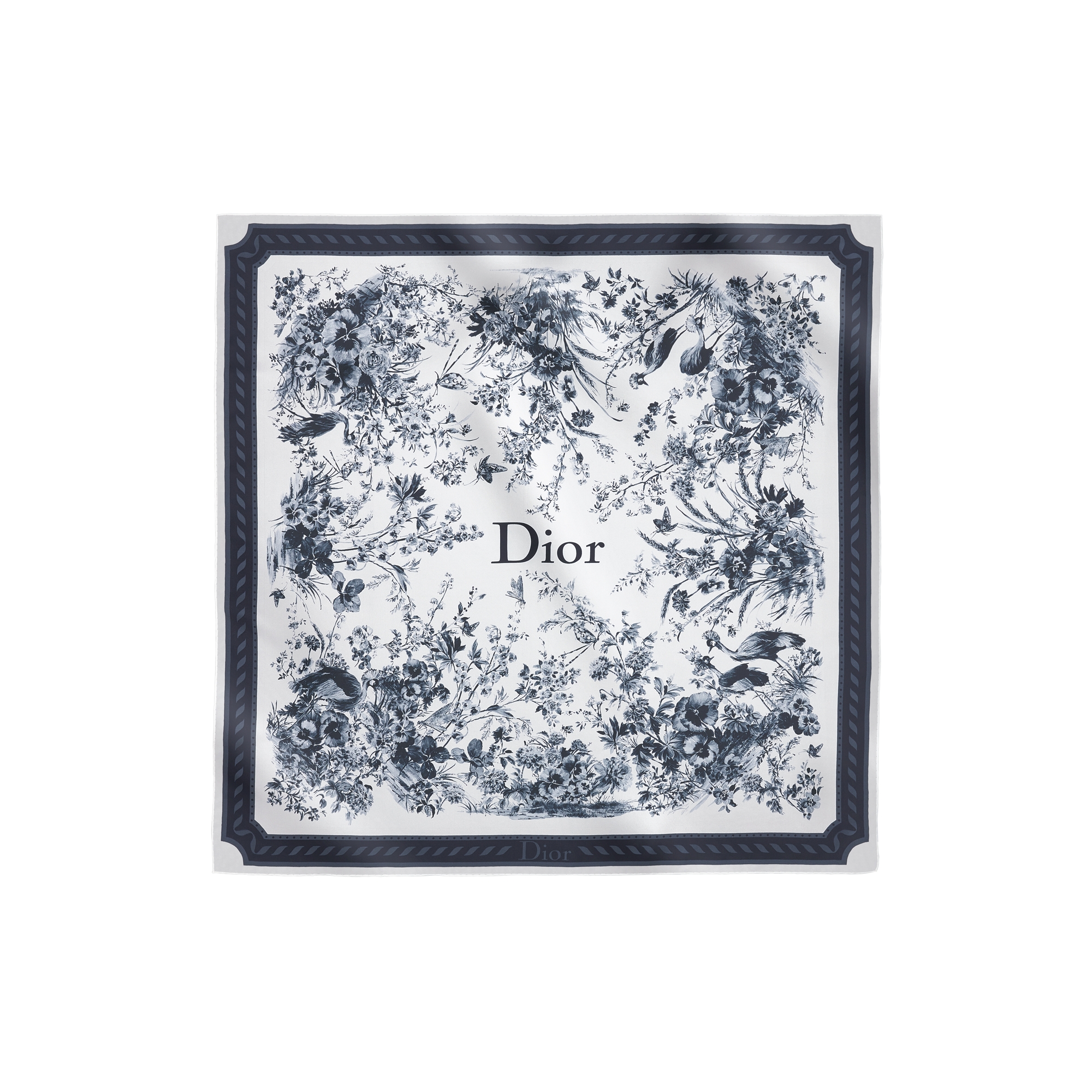  White and Navy Blue Silk Twill