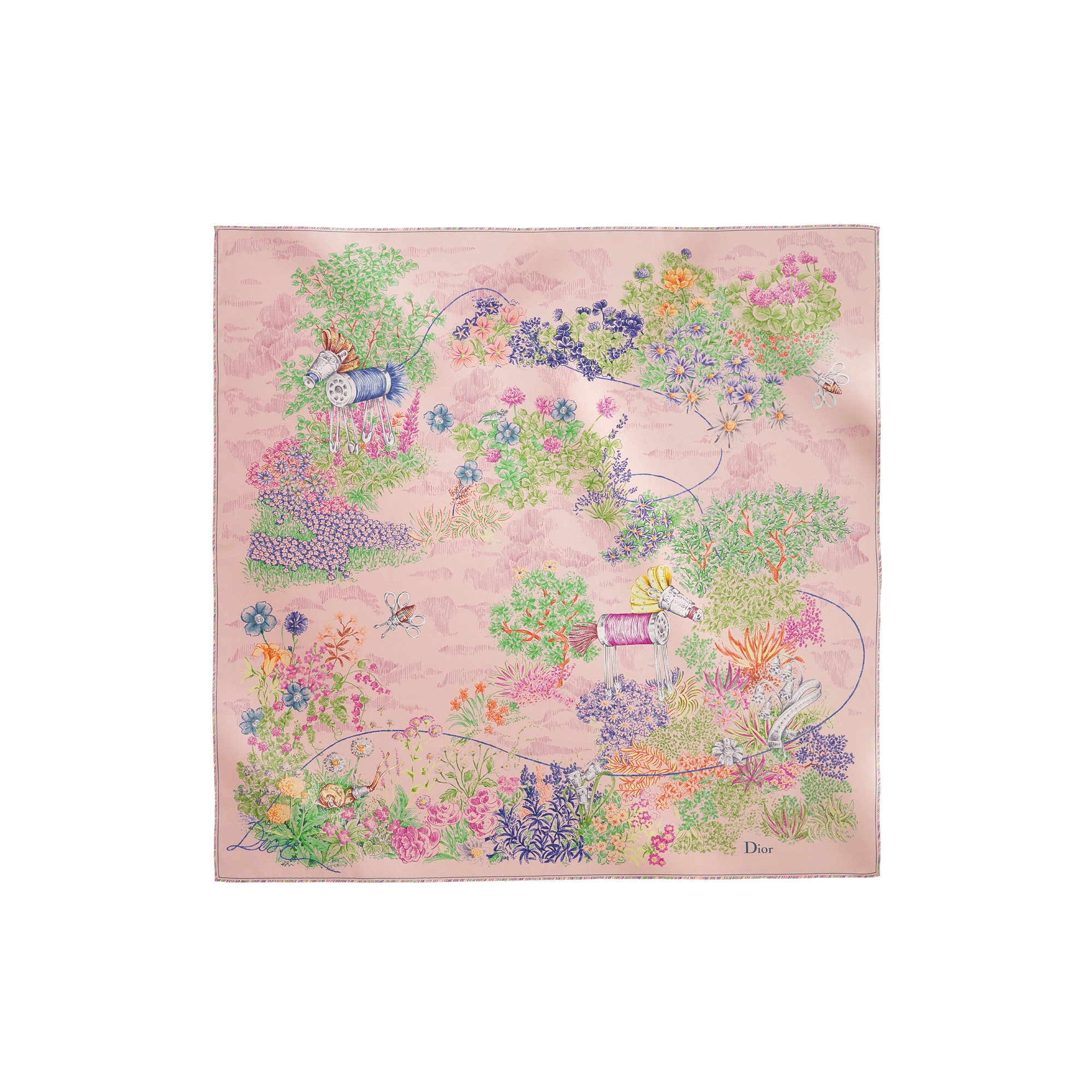 Dior Charming Garden 90 Square Scarf Pink Multicolor Silk Twill E01