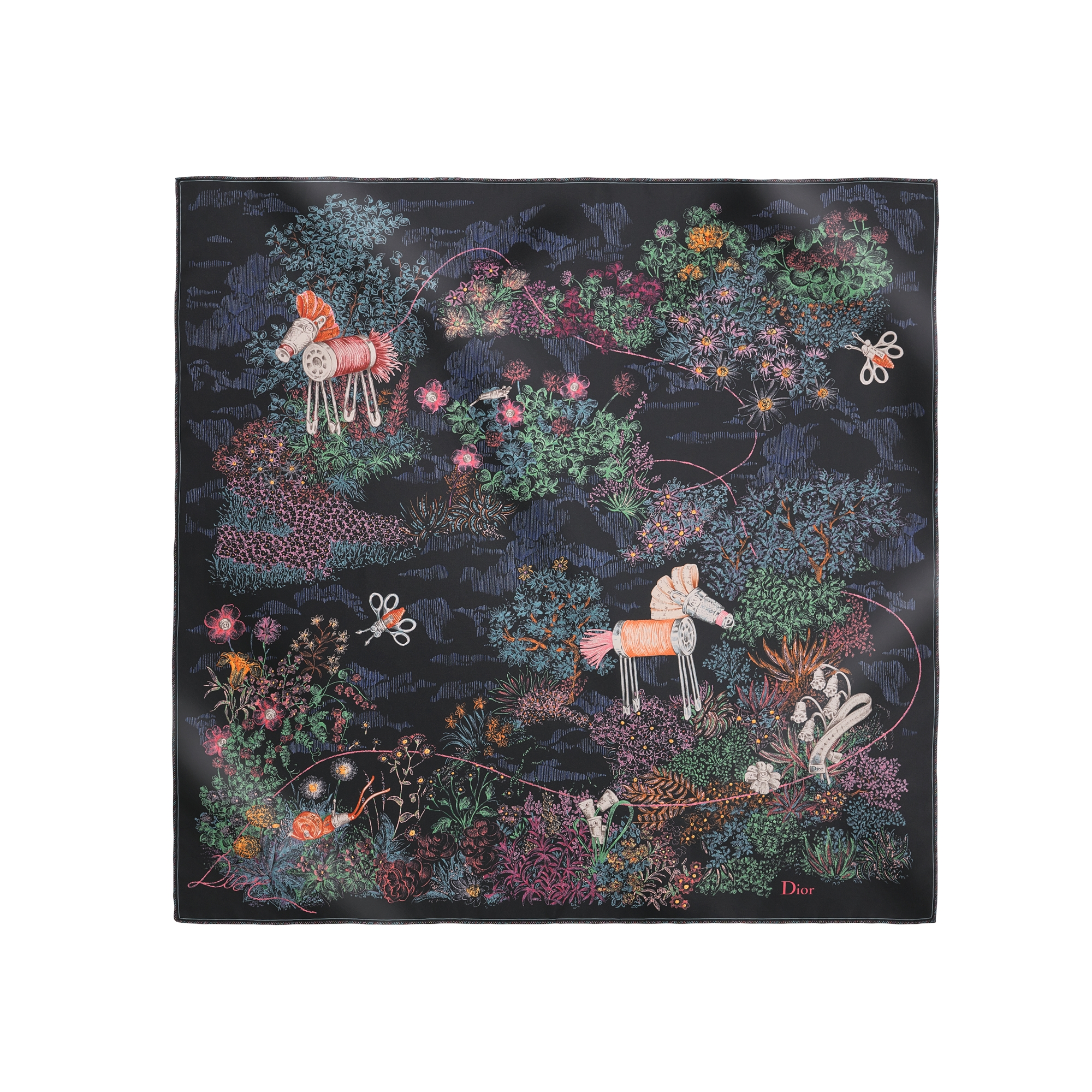  Sarga de seda azul oscuro multicolor