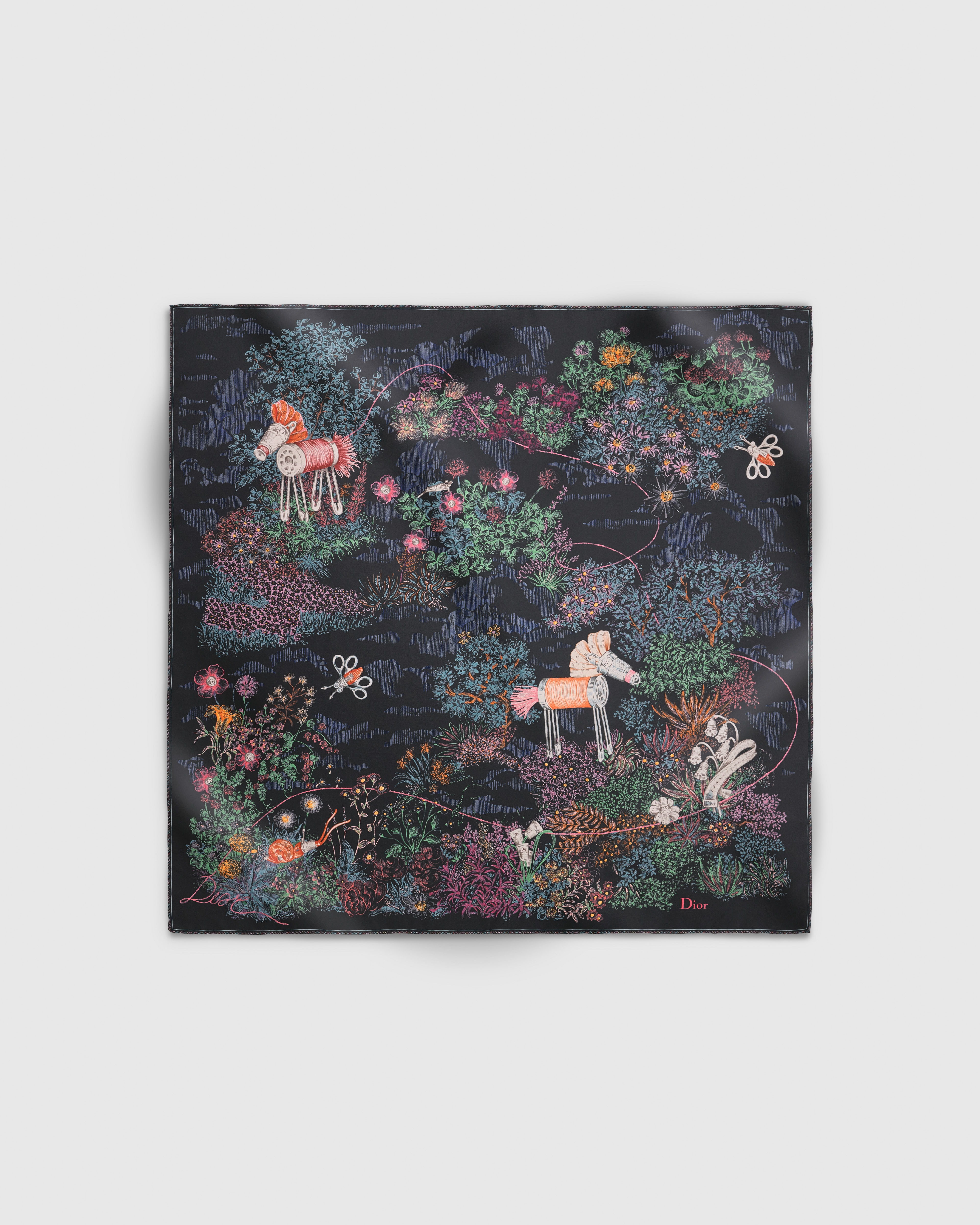 Dior Charming Garden 90 Square Scarf Deep Blue Multicolor Silk Twill E01