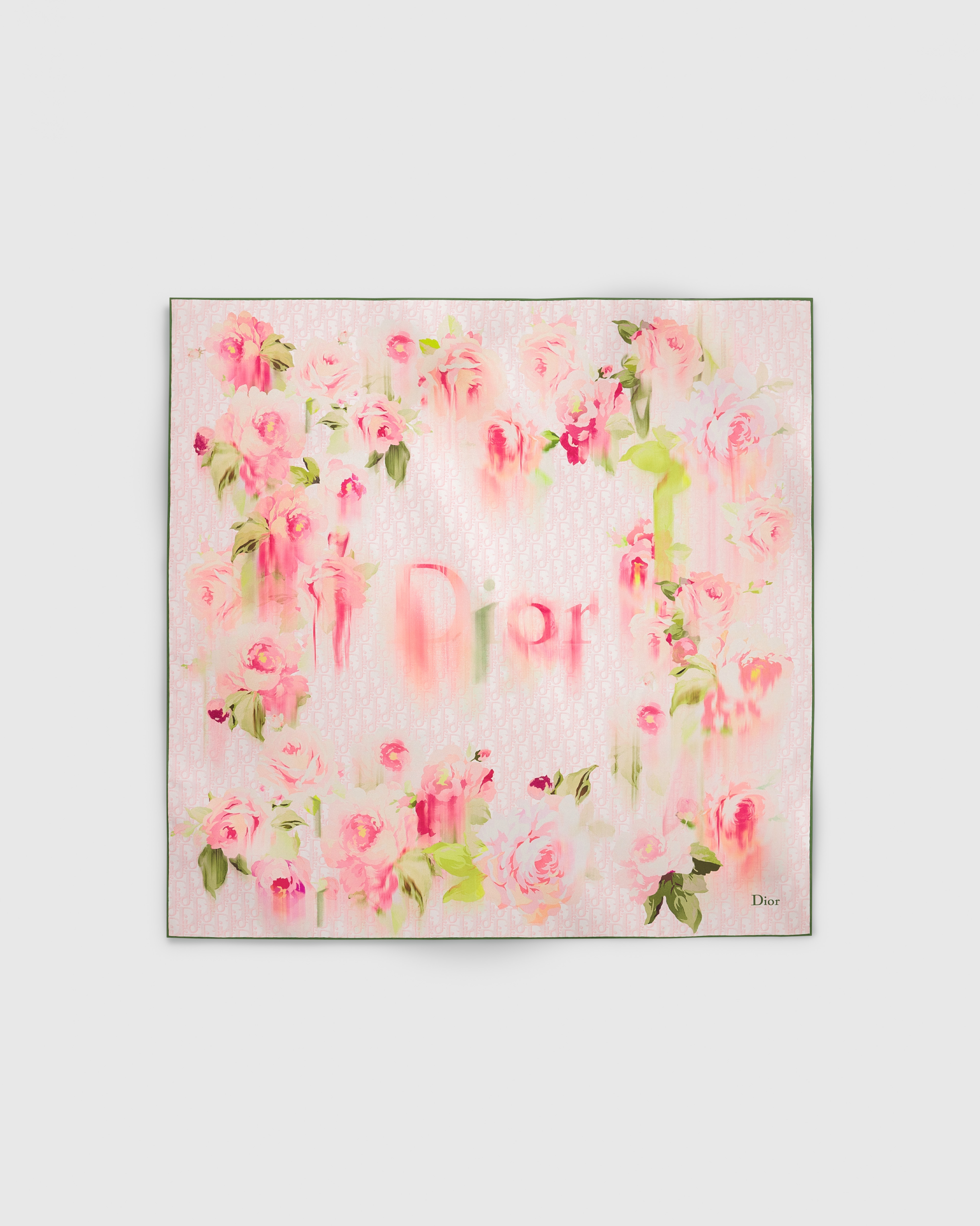 Dior Painted Roses 90 Square Scarf Pink and Green Silk Twill E01