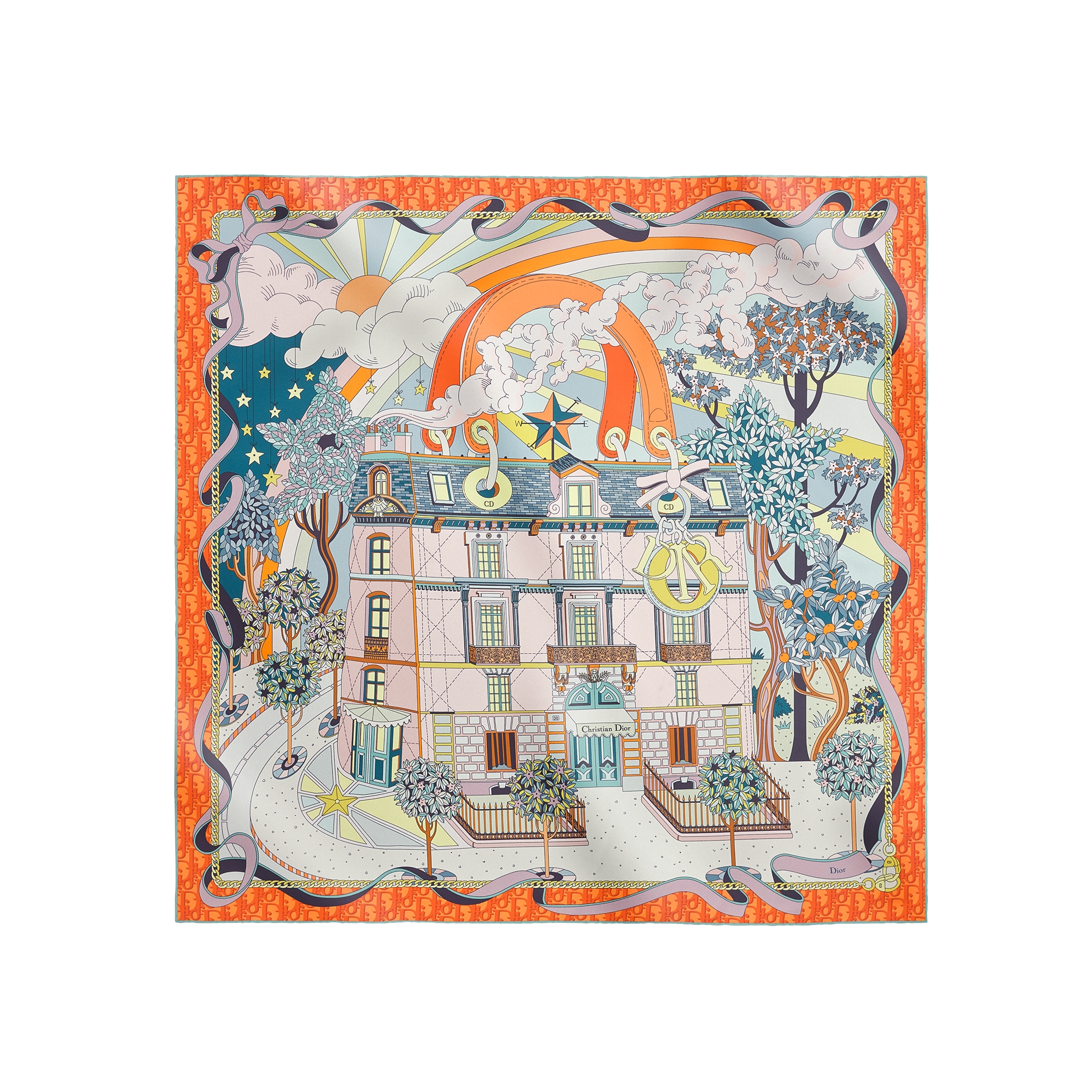  Orange Multicolor Silk Twill