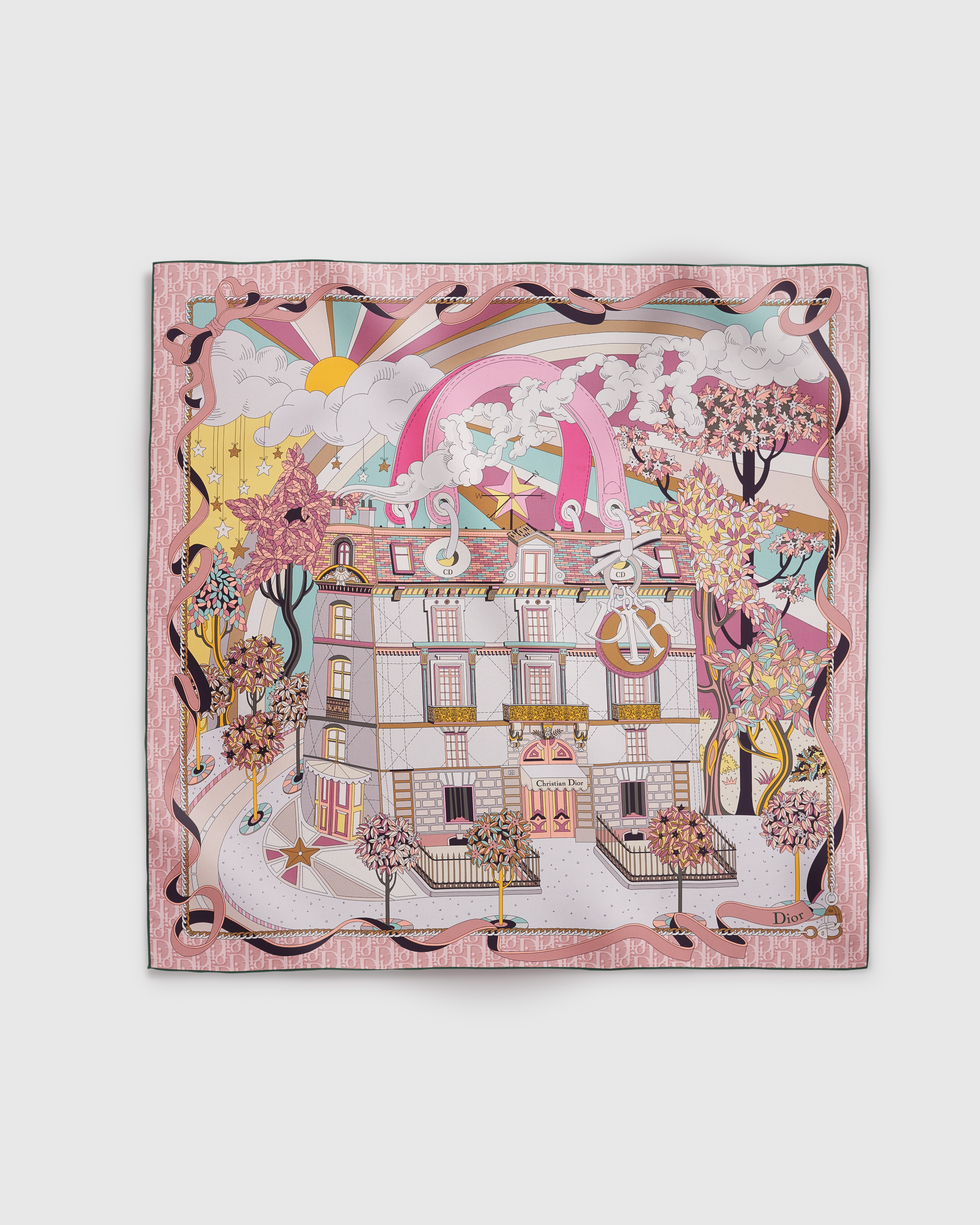 Dior Avenue 90 Square Scarf Pink Multicolor Silk Twill E01