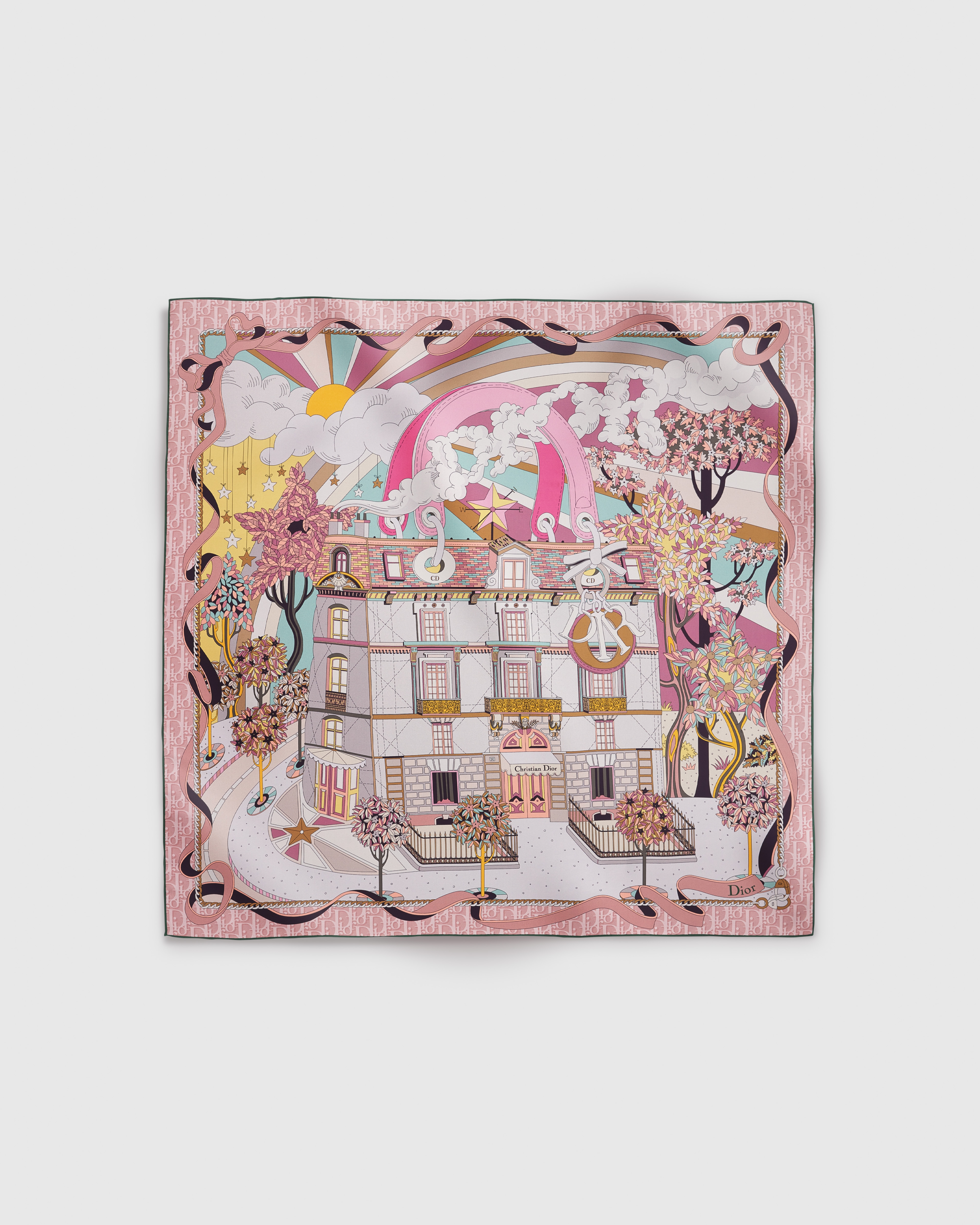 Dior Avenue 90 Square Scarf Pink Multicolor Silk Twill E01