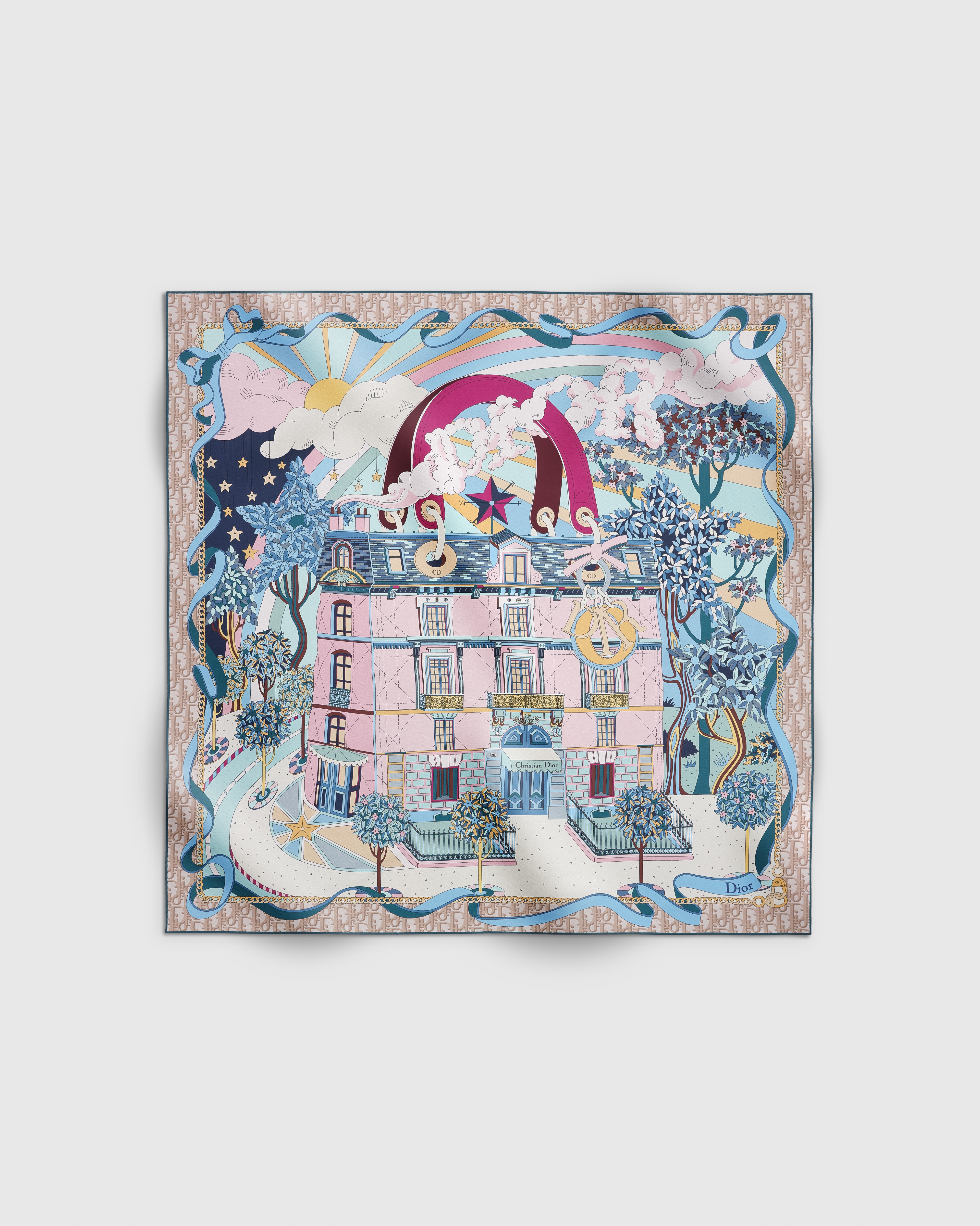 Dior Avenue 90 Square Scarf Pink Multicolor Silk Twill E01
