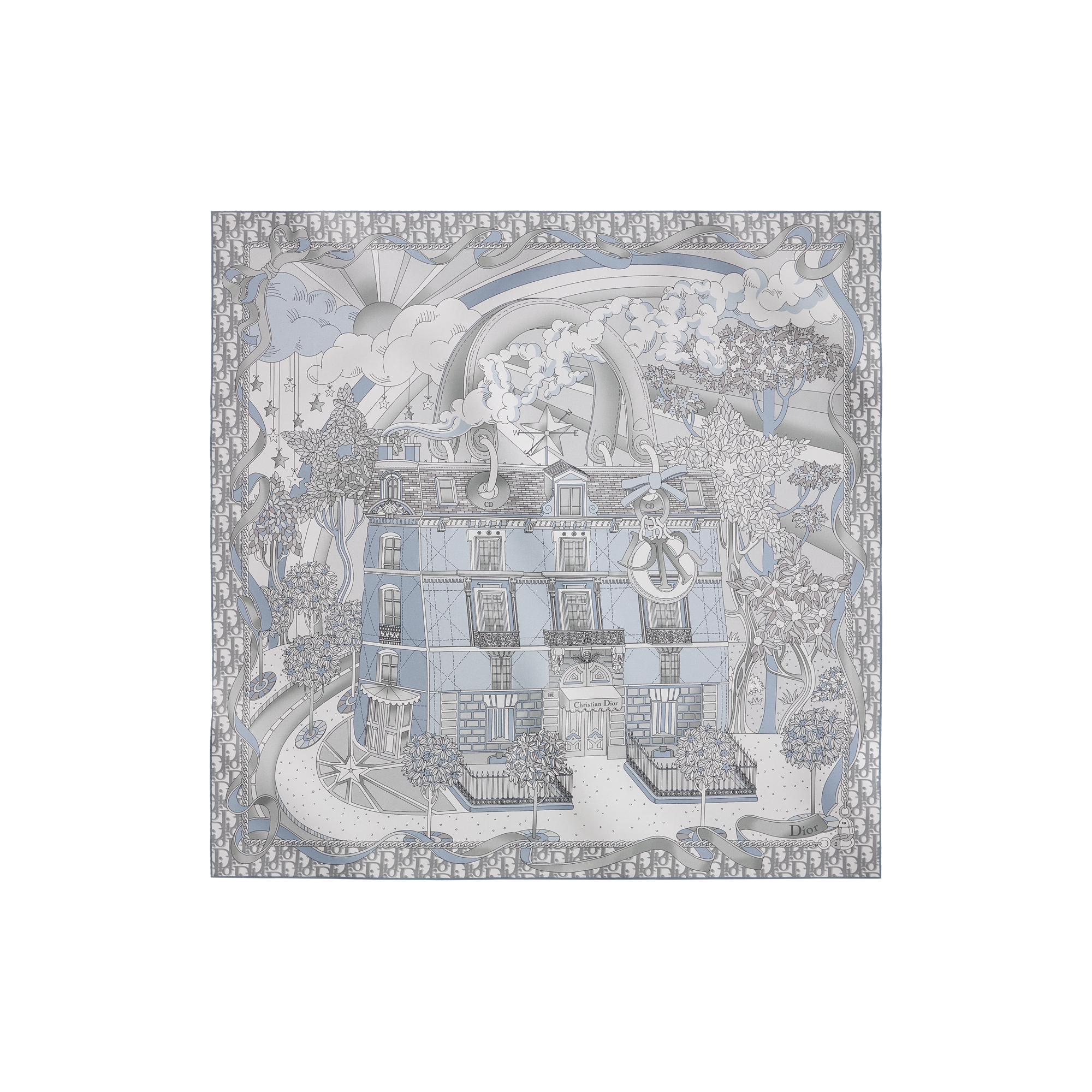  Blue and Silver-Tone Silk Twill