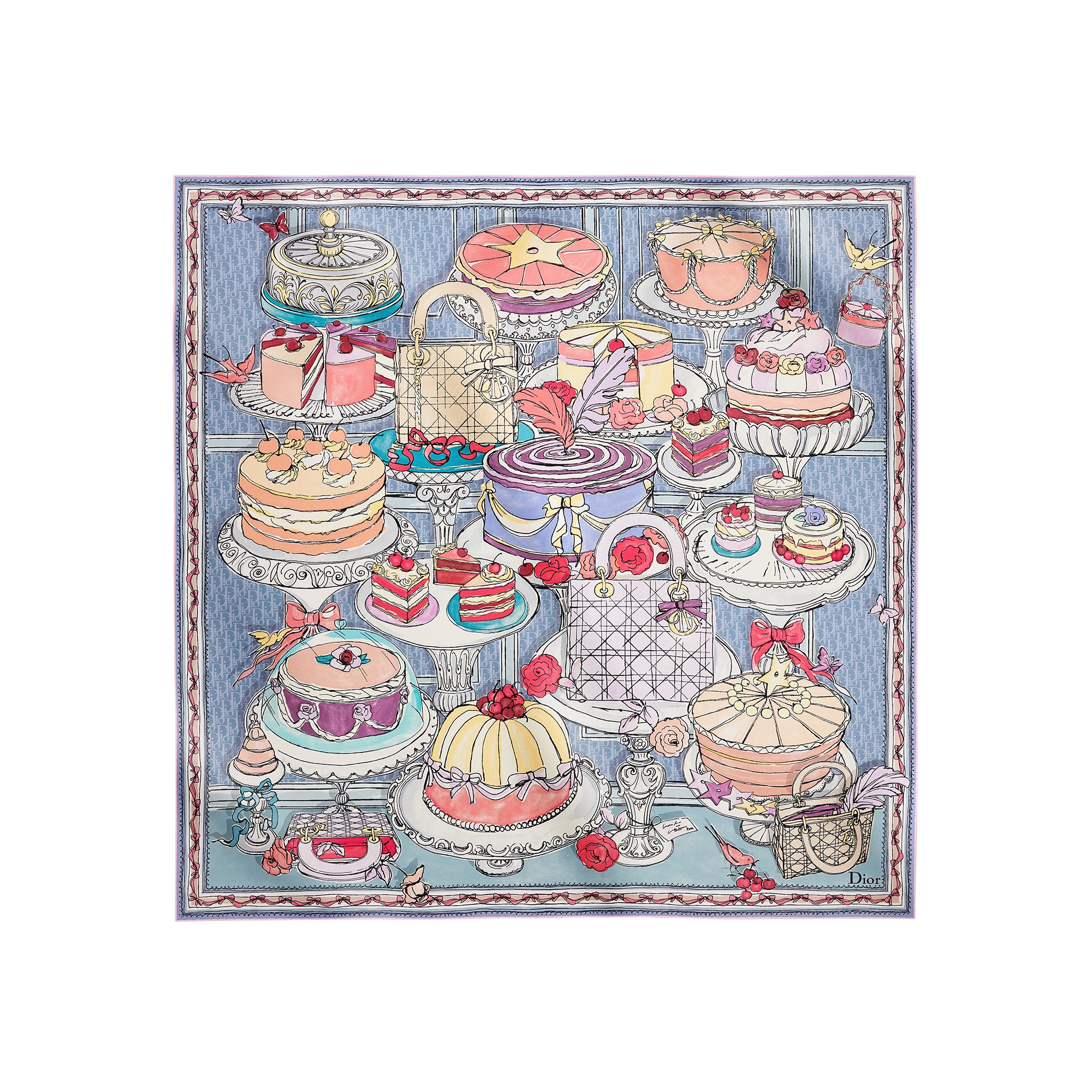  Blauwe, veelkleurige zijden keperstof