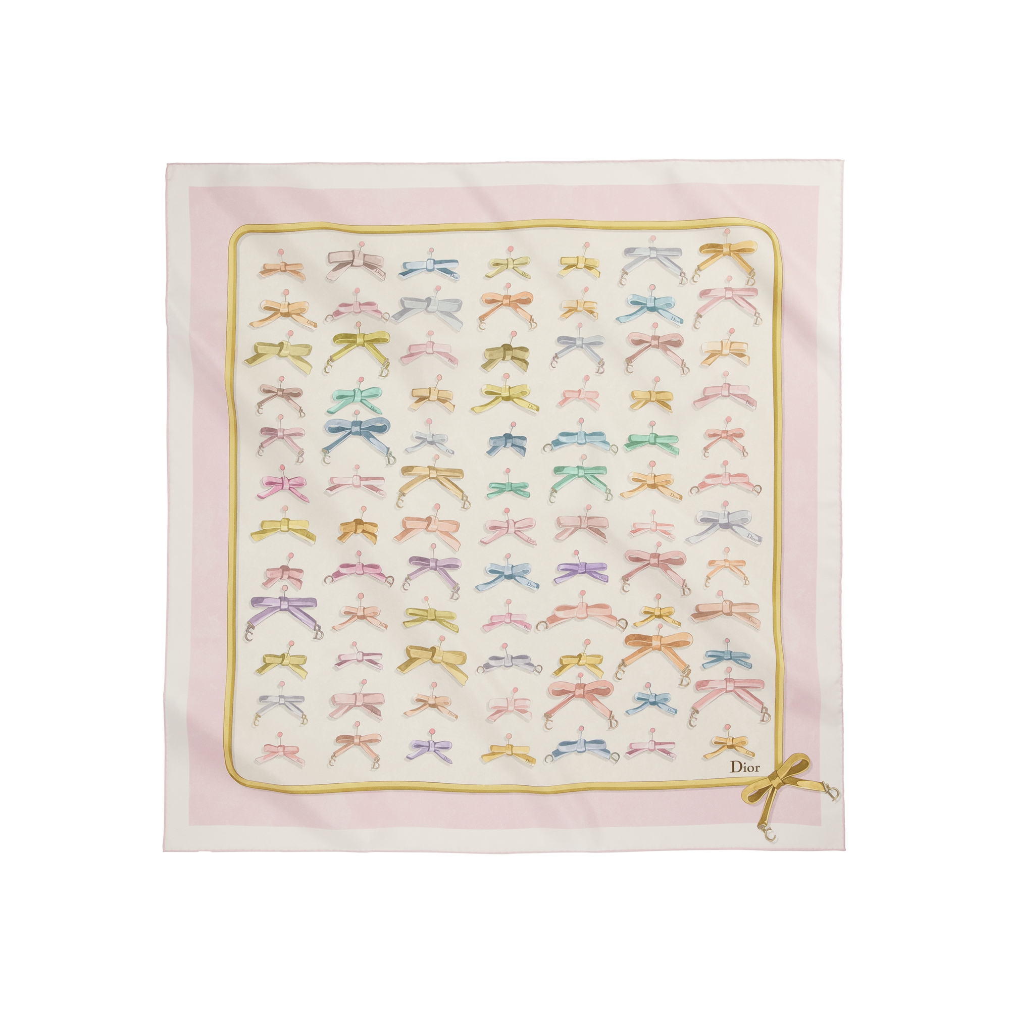 Delicate Bow 90 Square Scarf Pink Multicolor Silk Twill E01