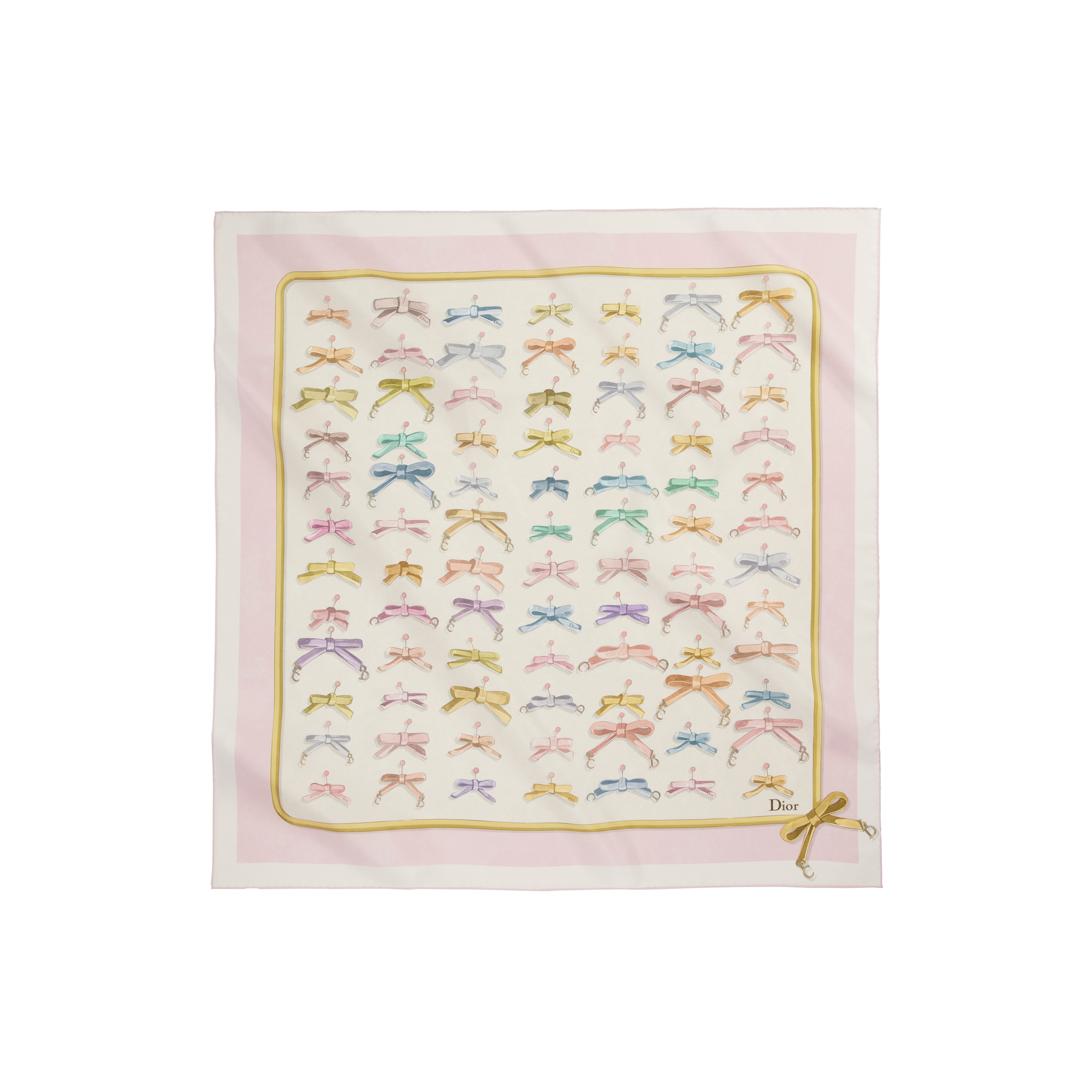 Delicate Bow 90 Square Scarf Pink Multicolor Silk Twill E01