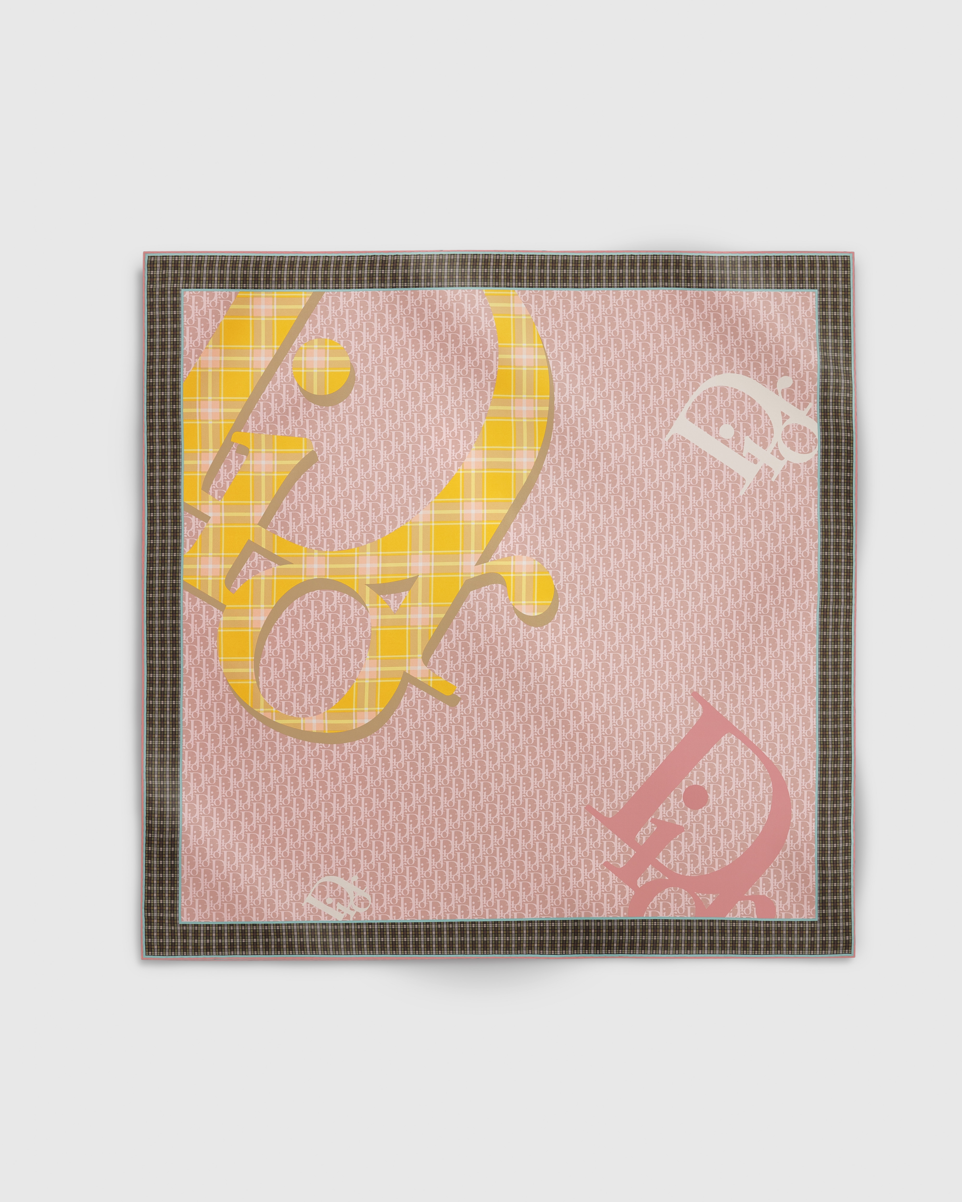 Dior Infini Tartan 90 Square Scarf Pink Multicolor Silk Twill E01