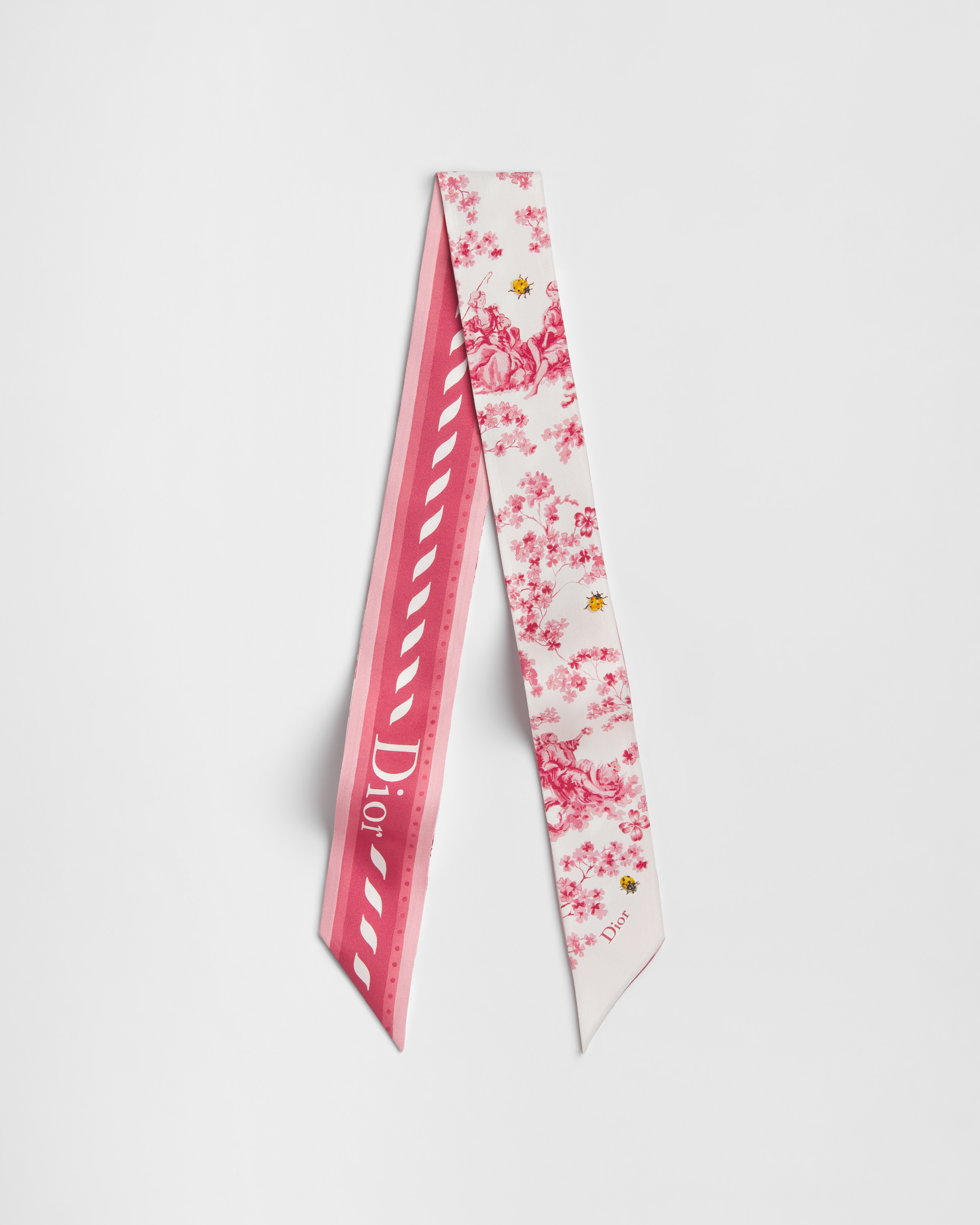 Toile de Jouy Clover Mitzah 絲巾 白色和粉紅色真絲斜紋布 E01