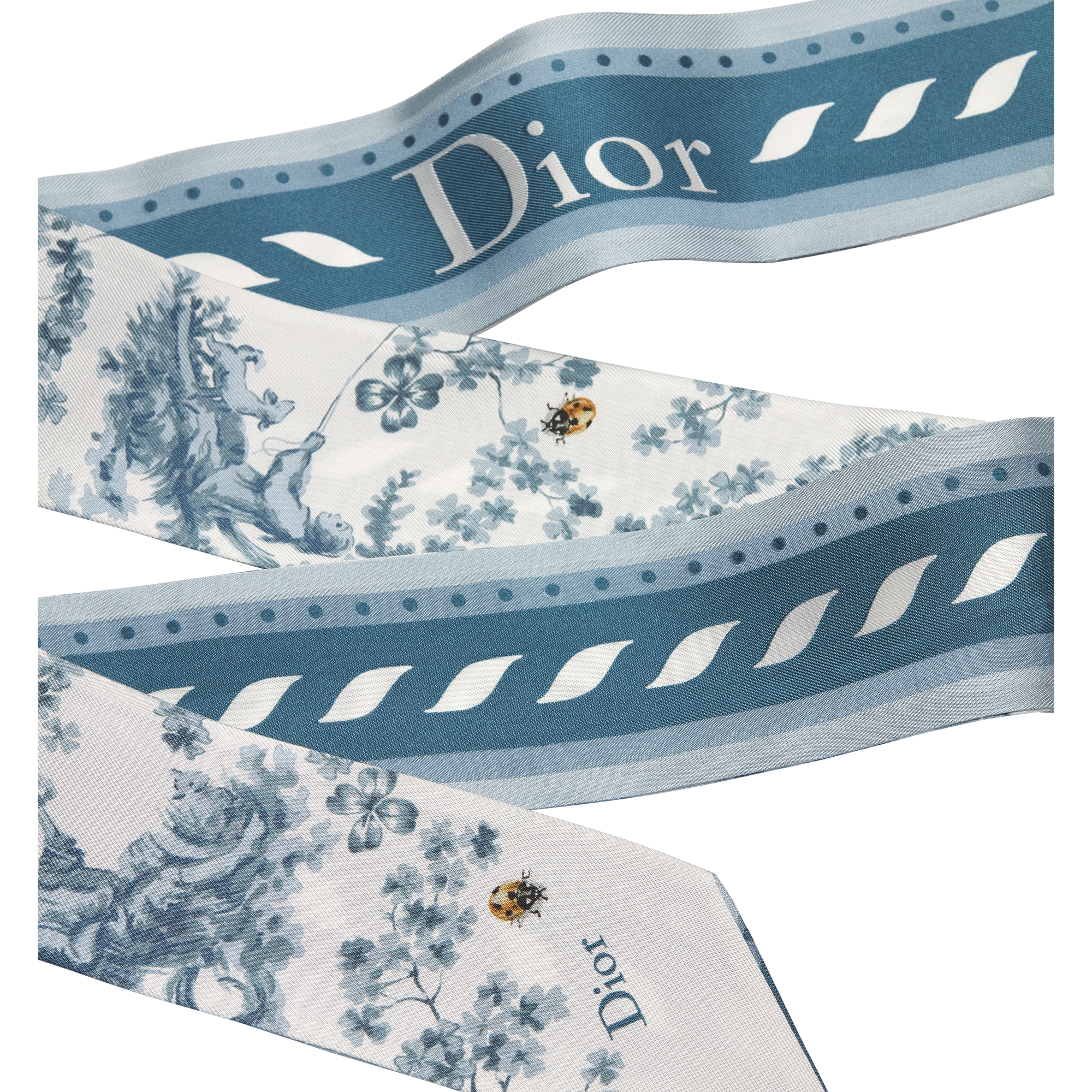 Toile de Jouy Clover Mitzah Scarf White and Blue Silk Twill E10