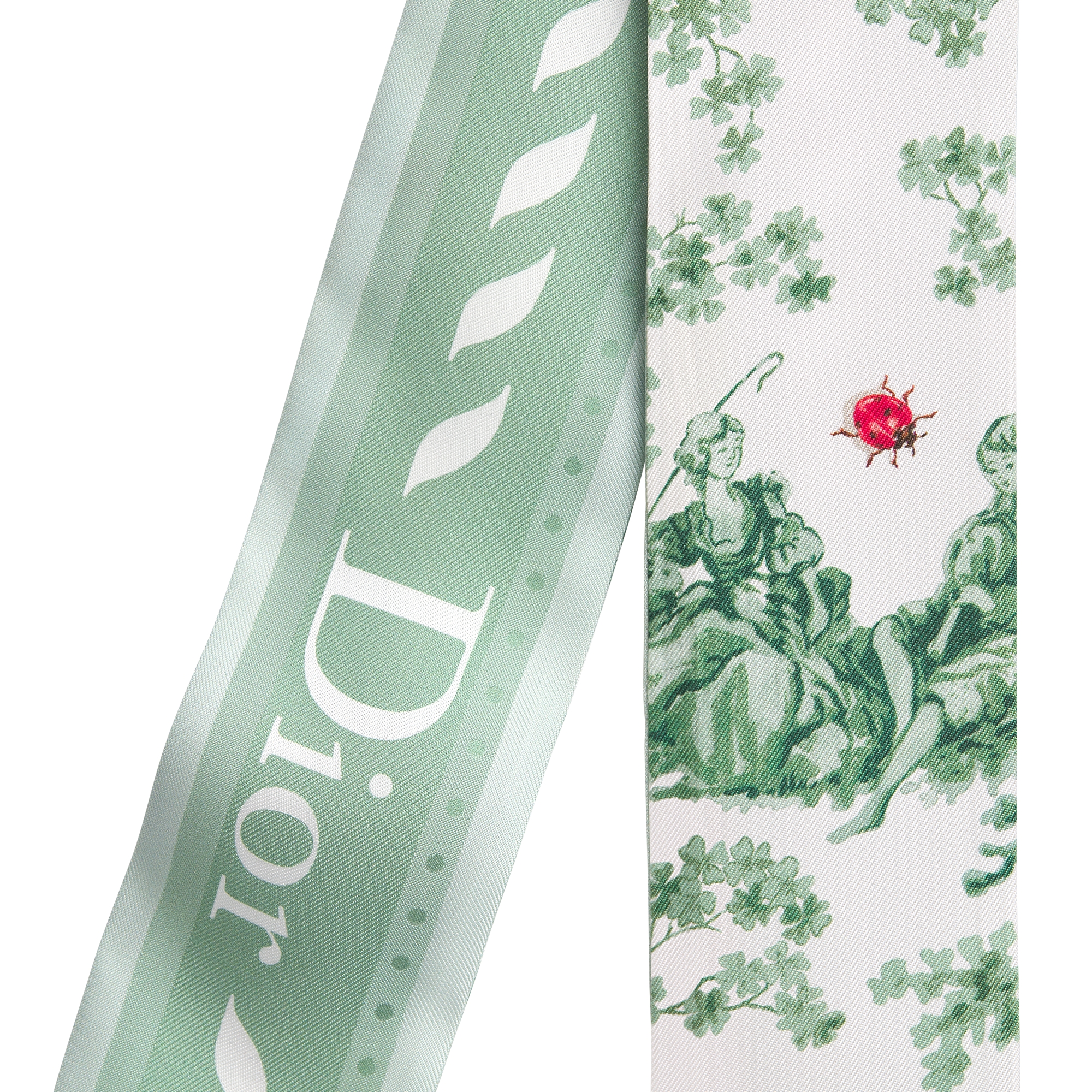 Toile de Jouy Clover Mitzah Scarf Green and White Silk Twill E09