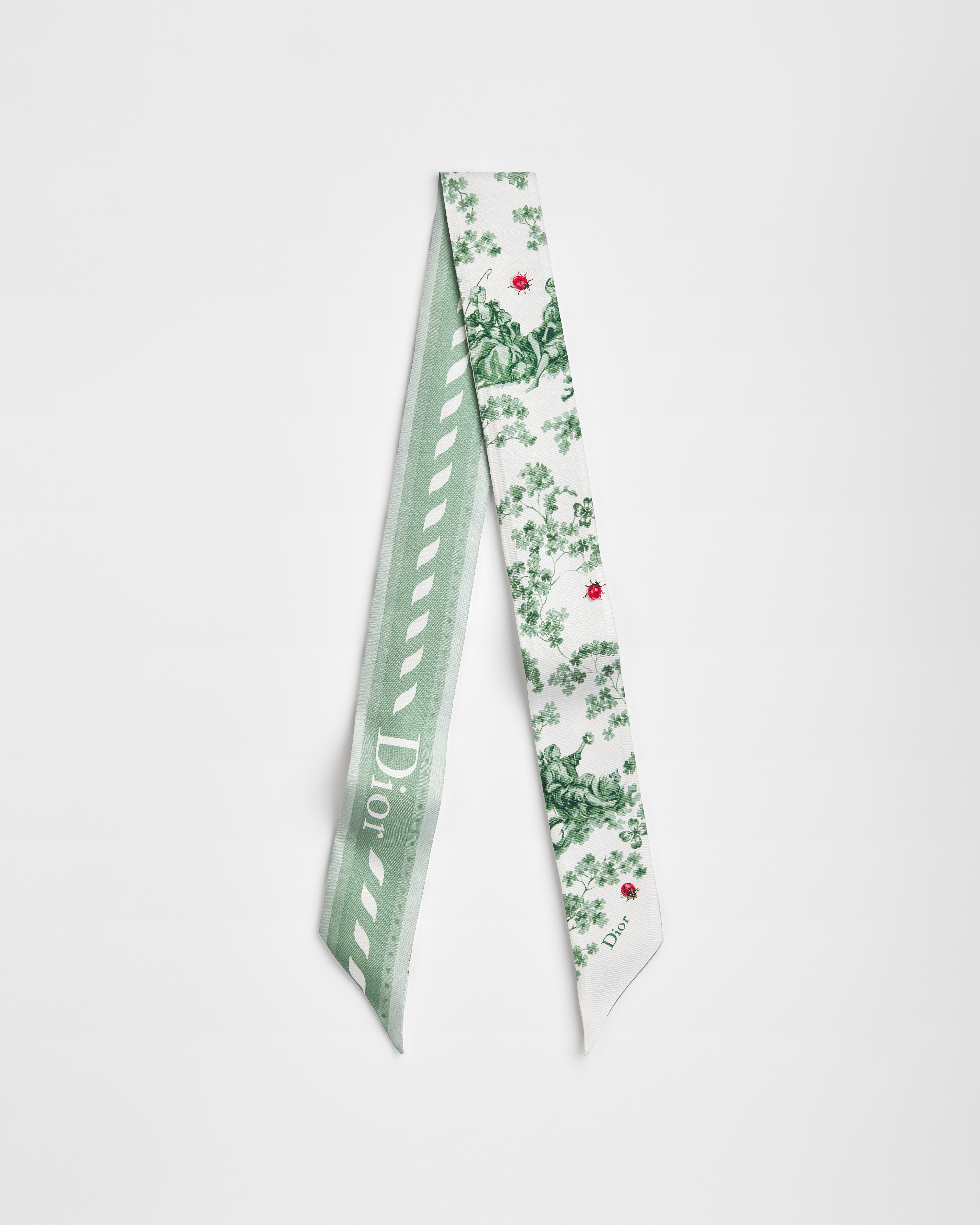 Toile de Jouy Clover Mitzah Scarf Green and White Silk Twill E01