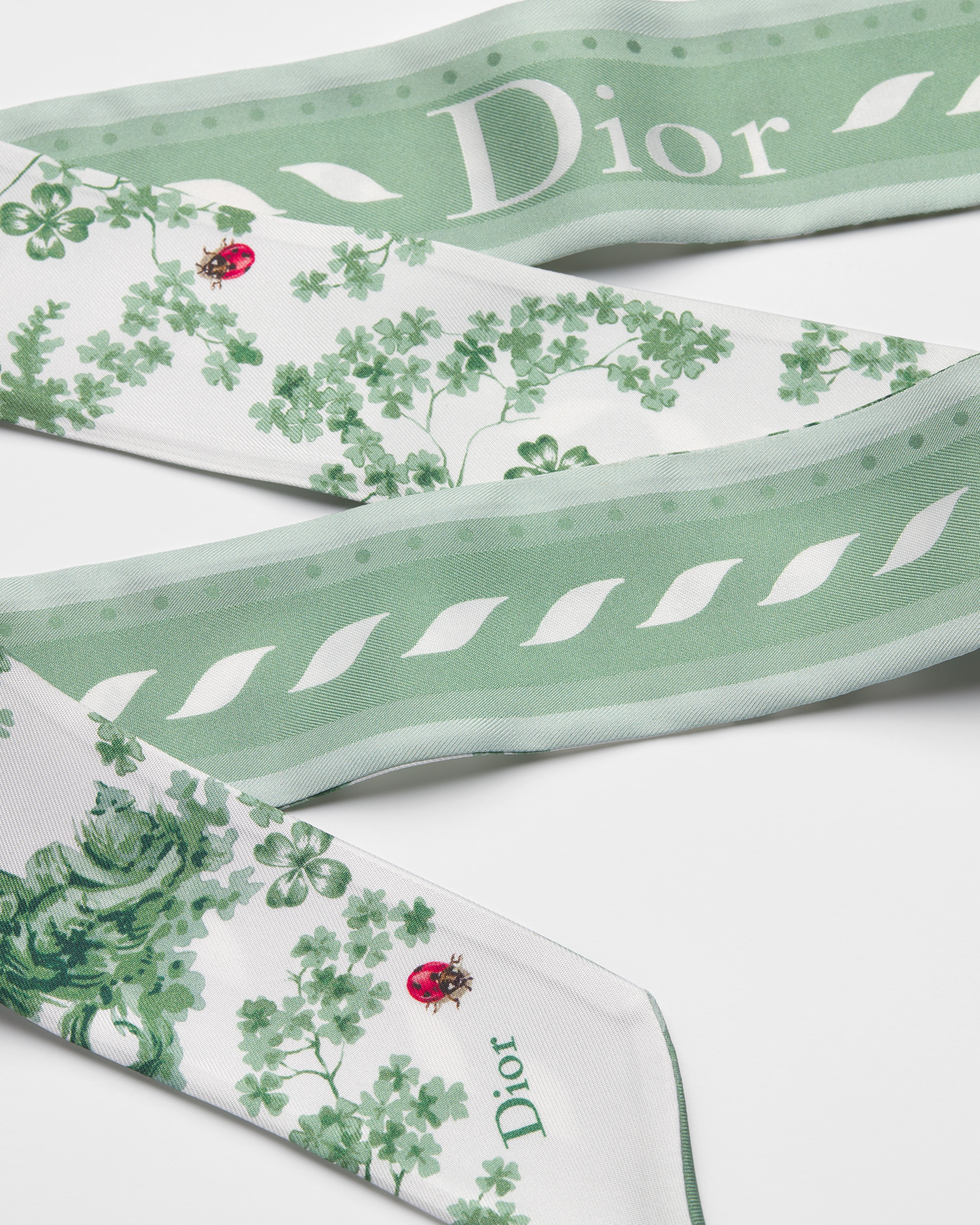 Toile de Jouy Clover Mitzah Scarf Green and White Silk Twill E10