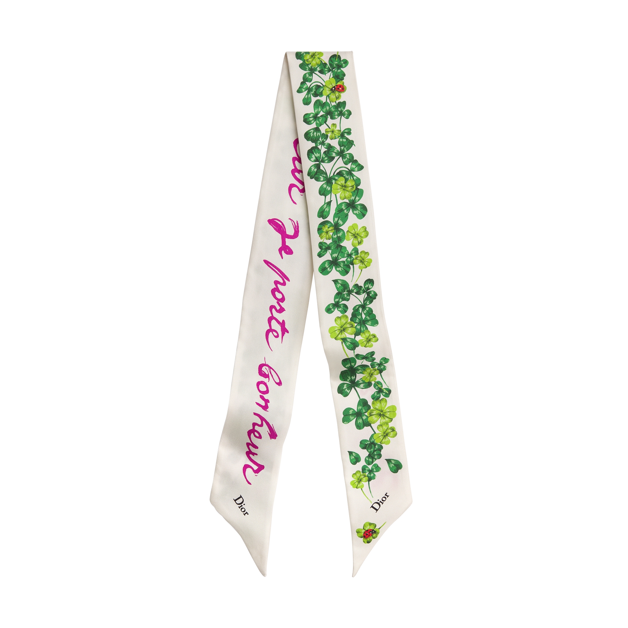 Dior Clover Mitzah Scarf Green and Fuchsia Silk Twill E01