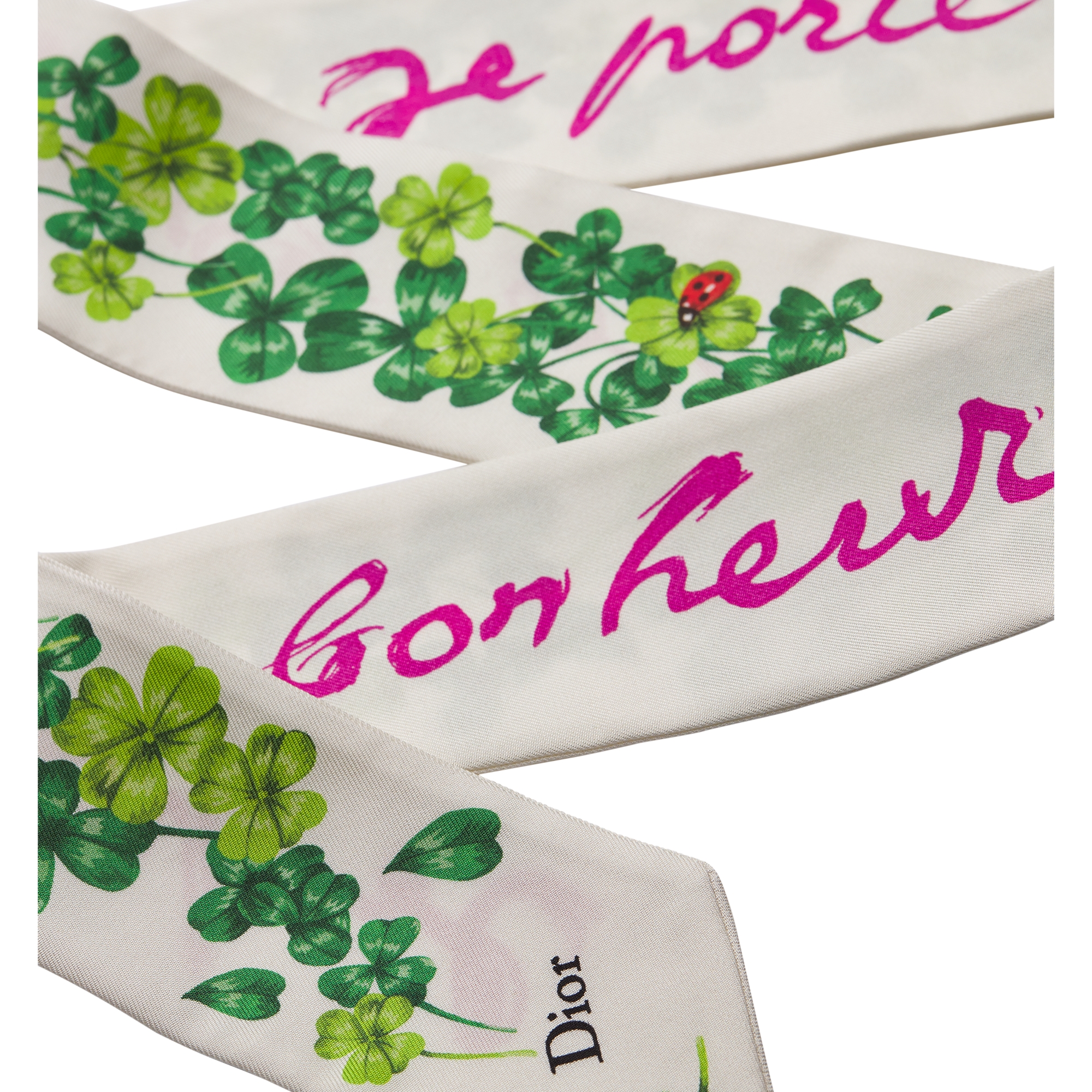 Dior Clover Mitzah-Schal Seidentwill in Grün und Fuchsia E09