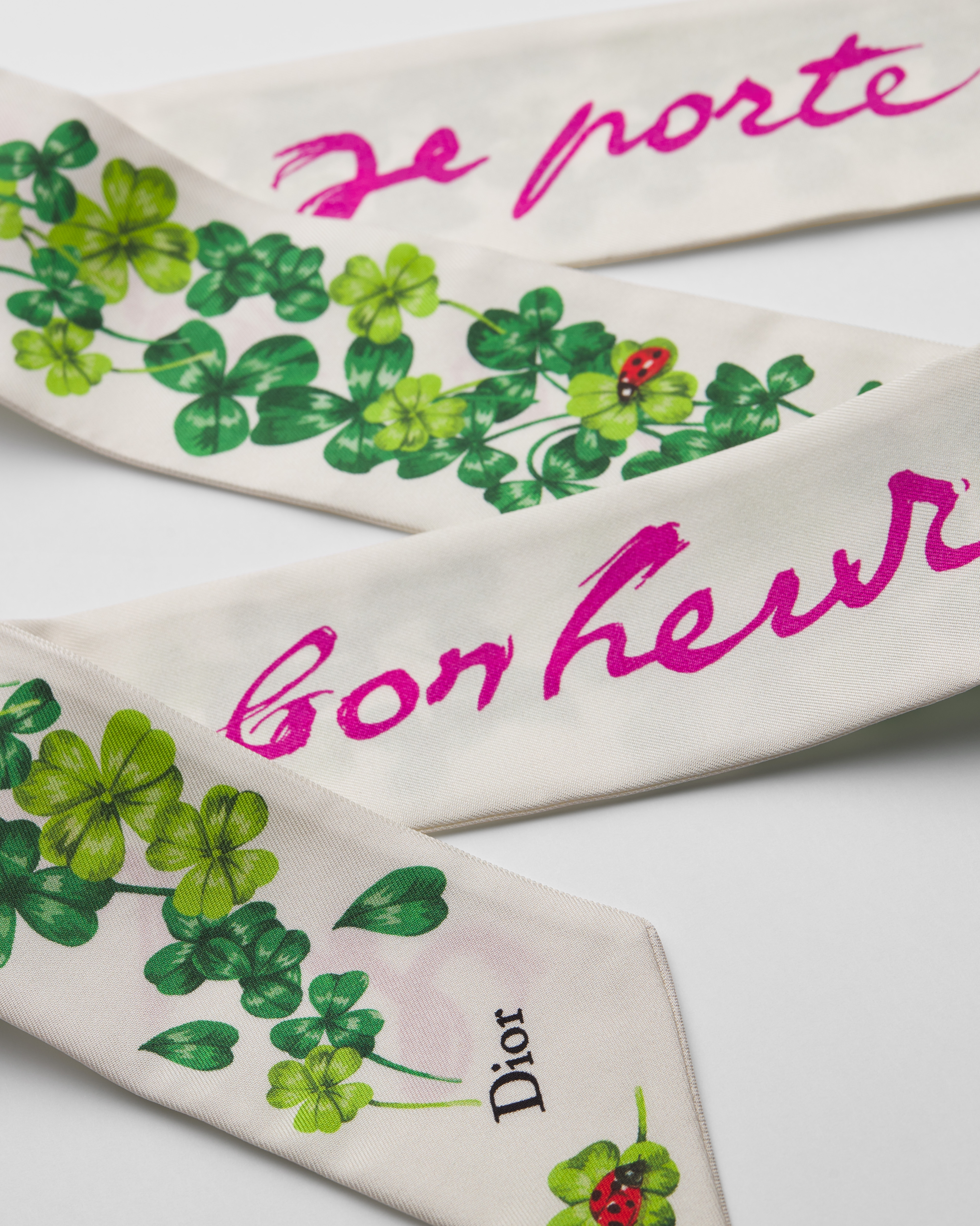 Dior Clover Mitzah Scarf Green and Fuchsia Silk Twill E09