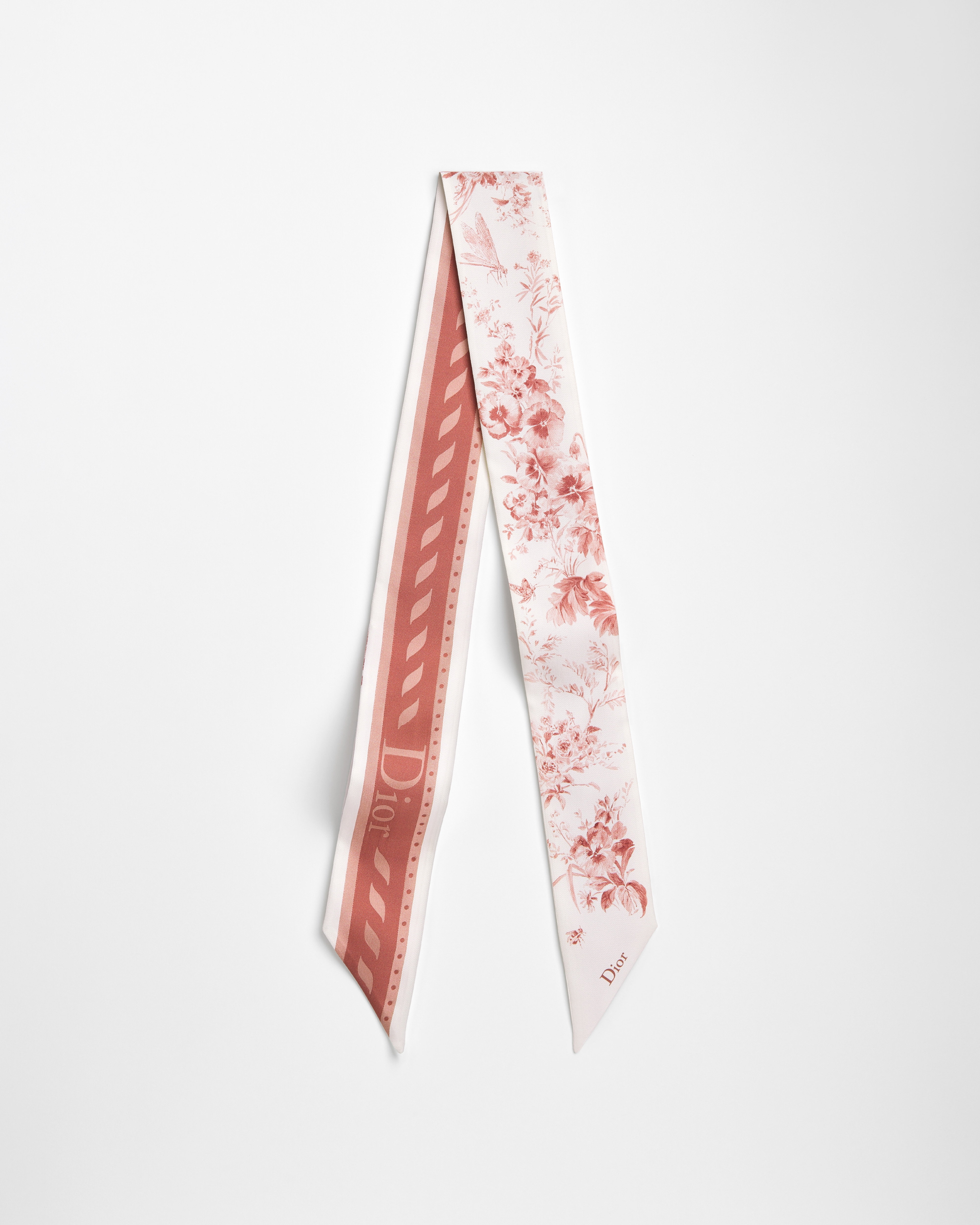 Toile de Jouy Floral Garden Mitzah Scarf White and Pink Silk Twill E01