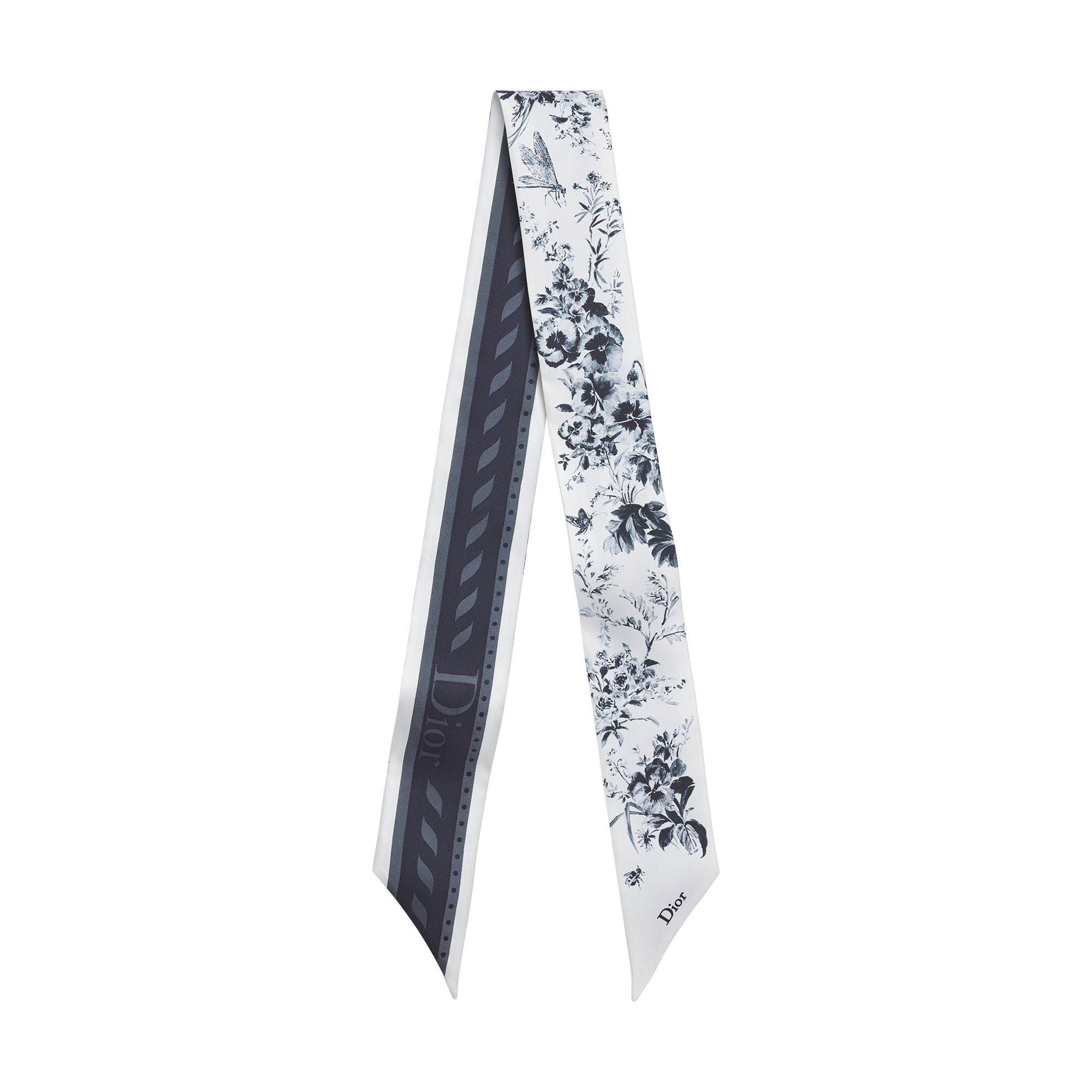  Twill de seda branco e azul-marinho