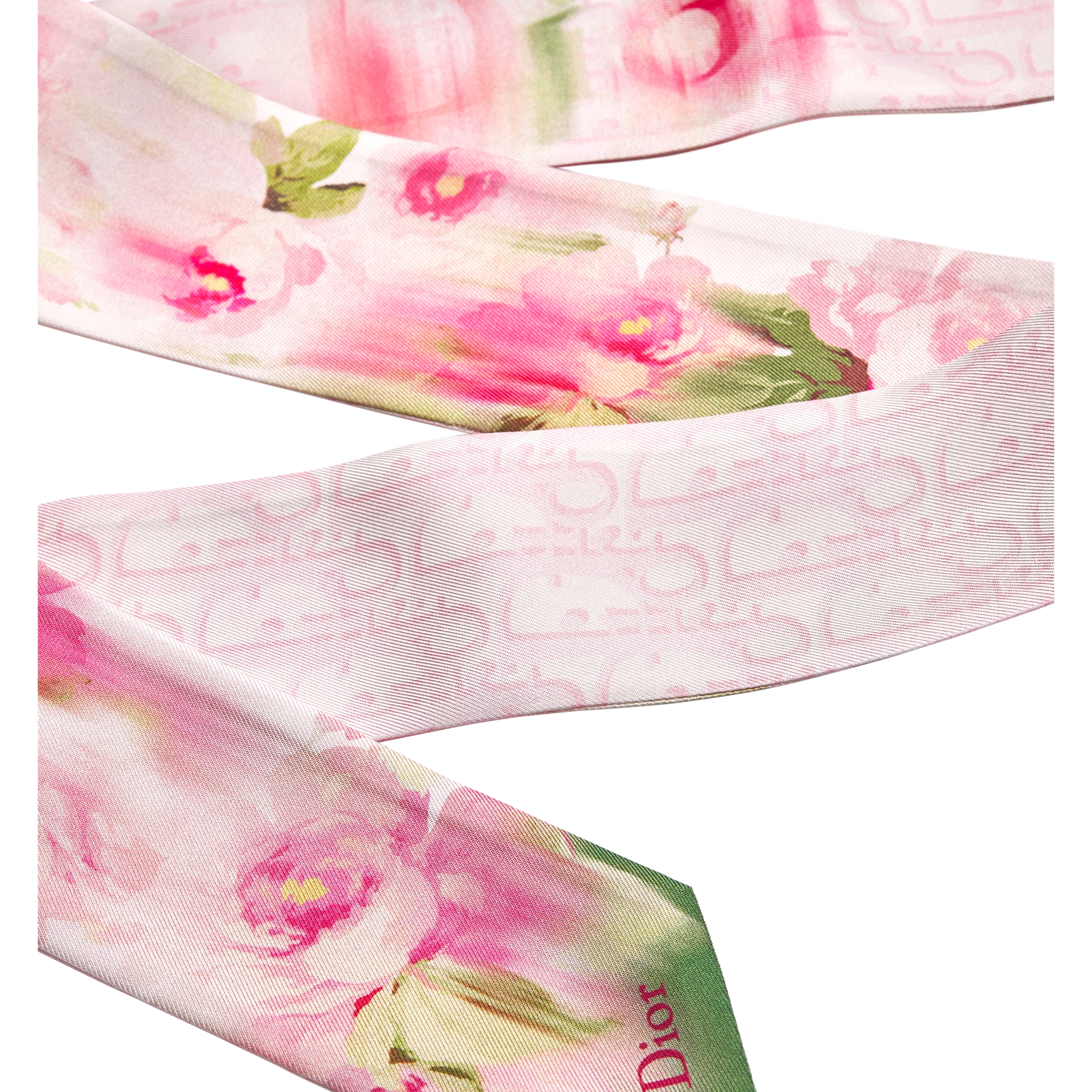 Dior Painted Roses Mitzah Scarf Pink and Green Silk Twill E10