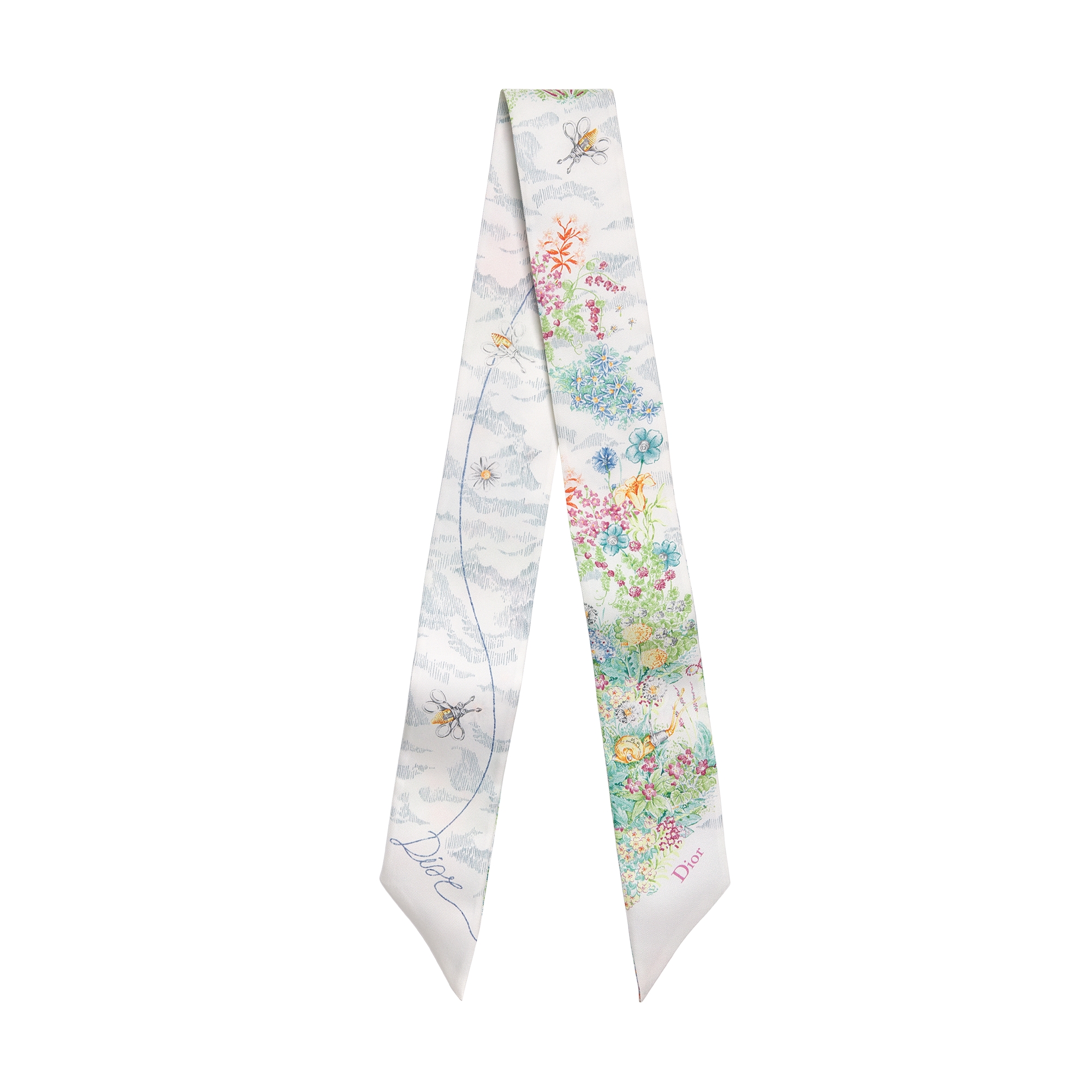  화이트 멀티 컬러 실크 트윌