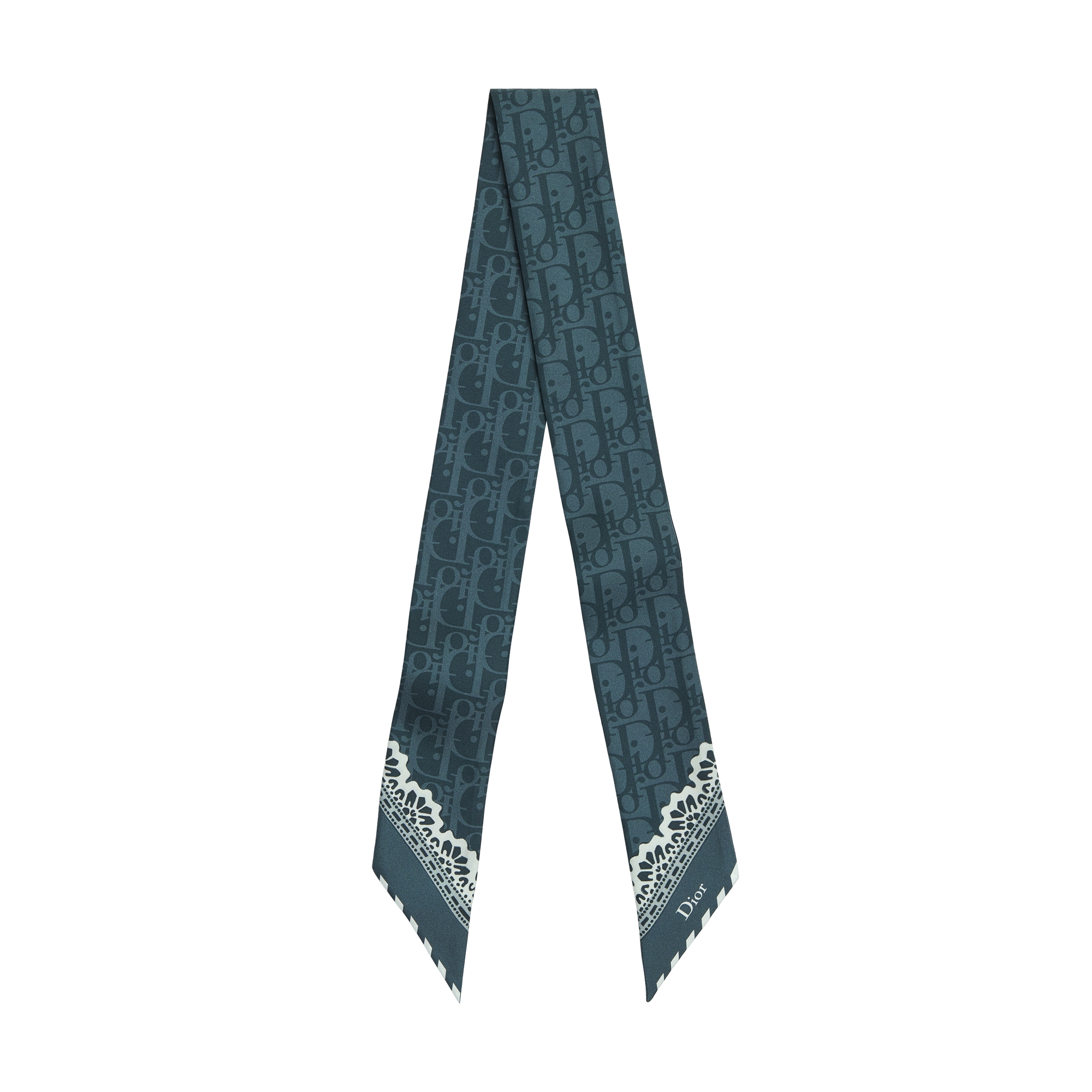 Dior Médaillon Mitzah Scarf Navy Blue and White Silk Twill E01