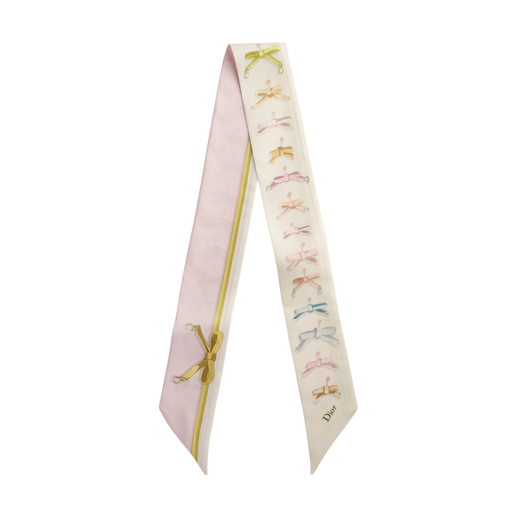 Delicate Bow Mitzah Scarf Pink Multicolor Silk Twill E01