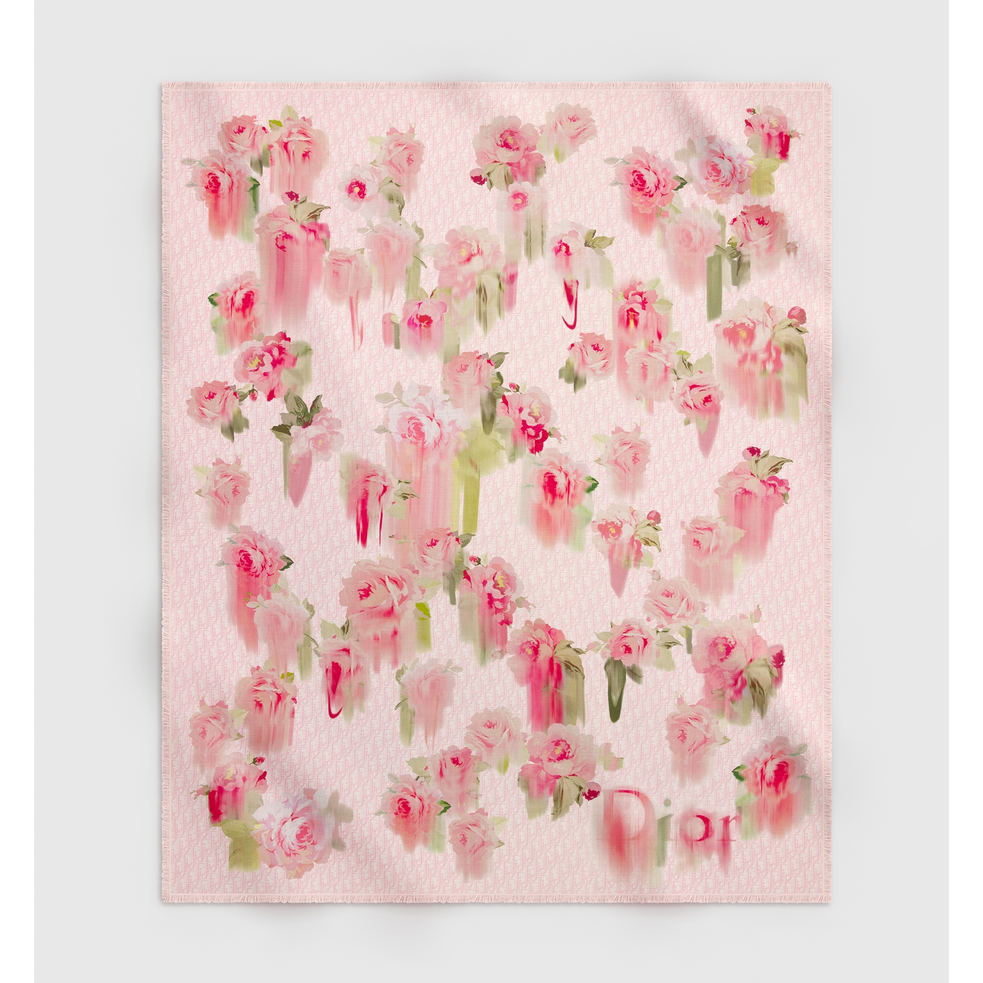 Dior Painted Roses Maxi Stole Pink and Green Cashmere | DIOR