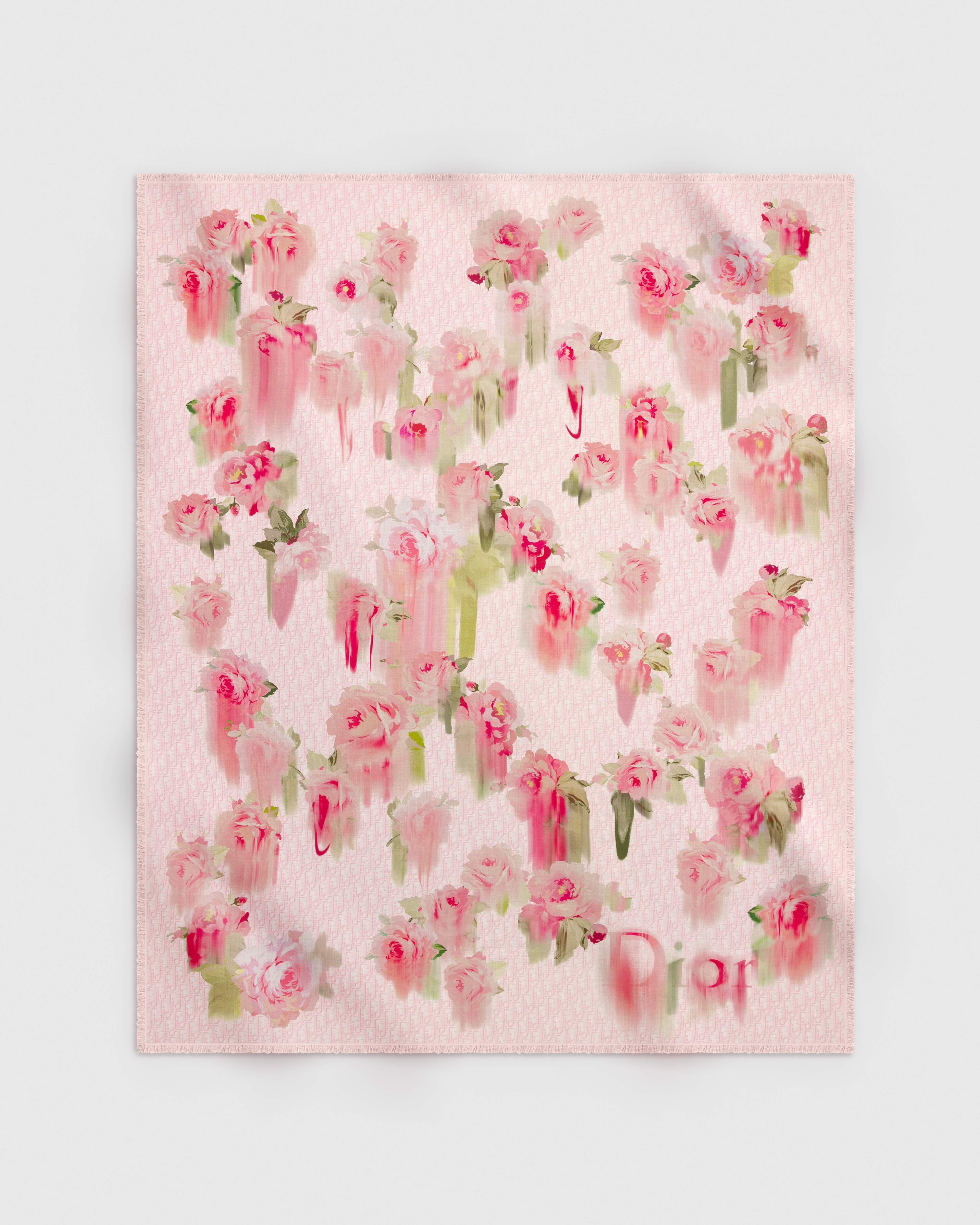 Dior Painted Roses Maxi Stola Kaschmir in Rosa und Grün E01