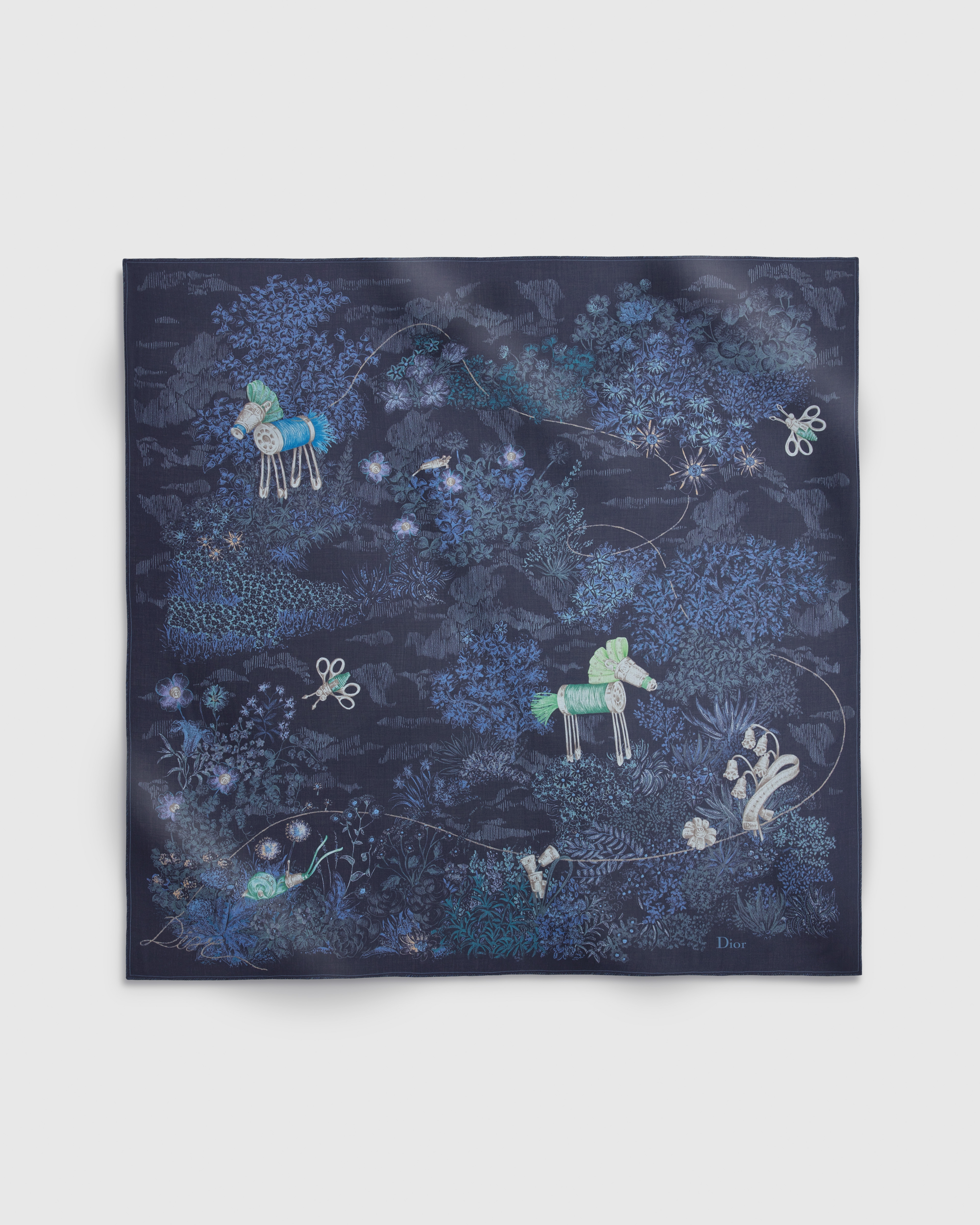 Dior Charming Garden Schultertuch Kaschmir in sattem Blau E01