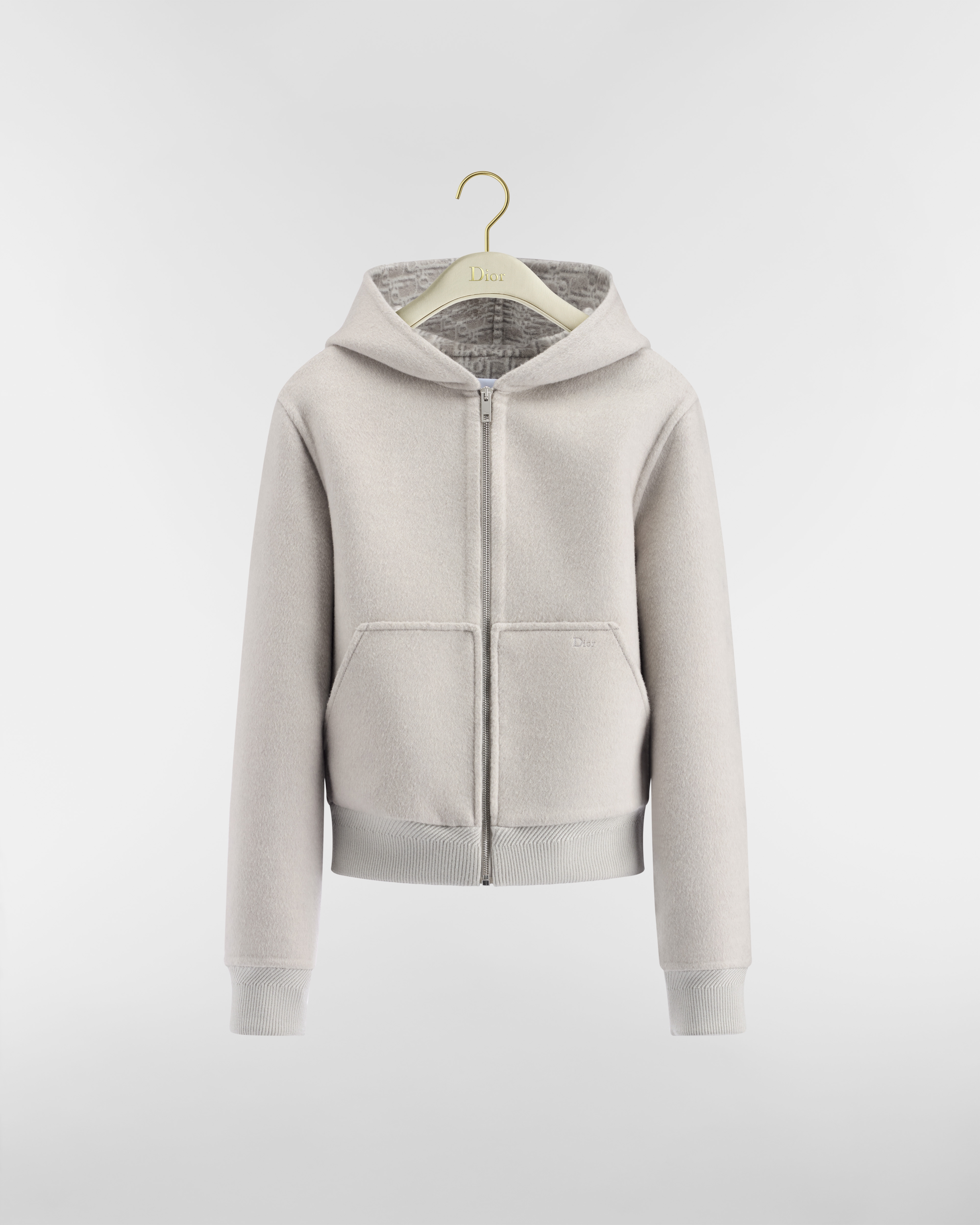 Zipped Hooded Jacket Gray Double-Faced Virgin Wool and Silk with Dior Oblique Interior E01