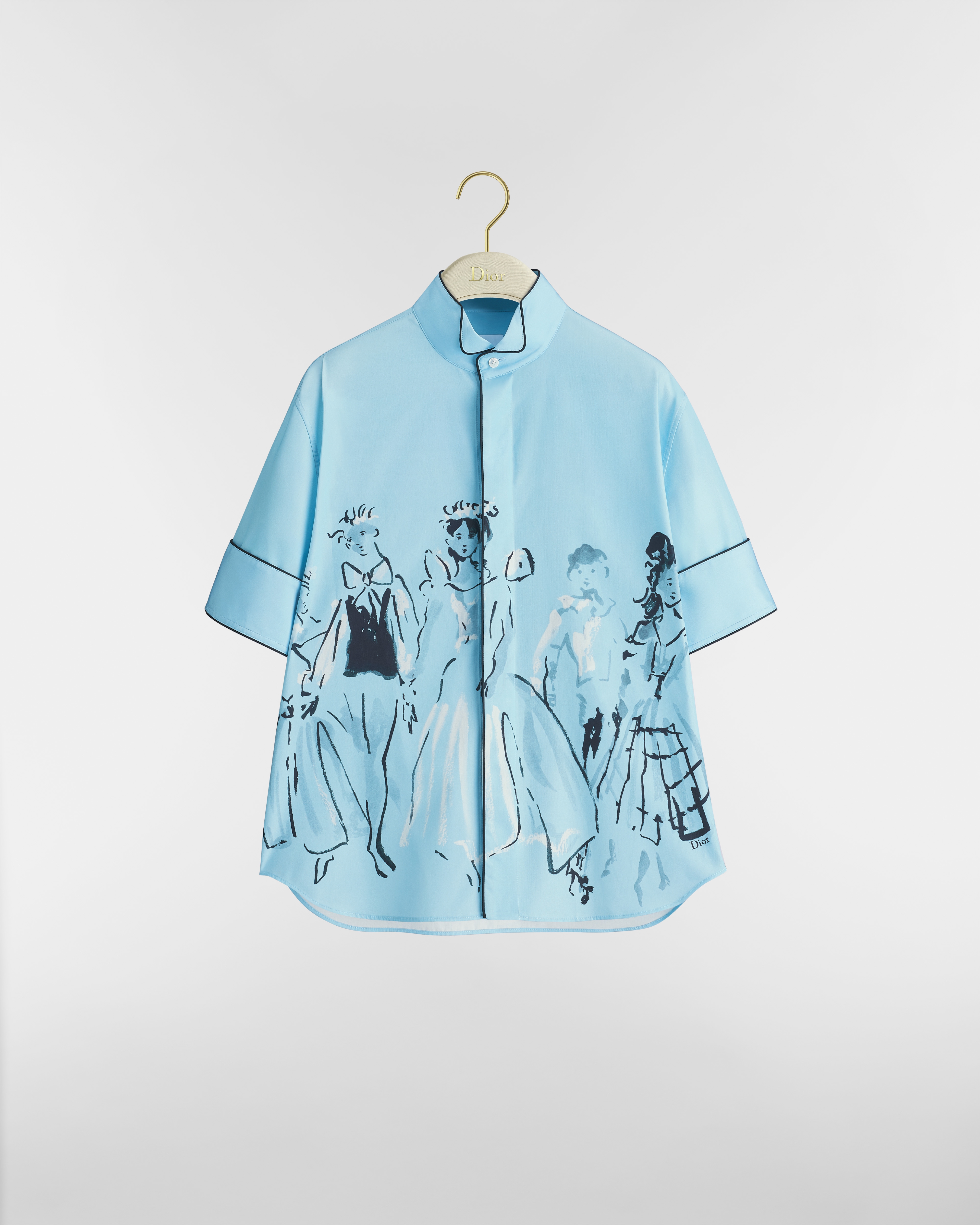 Blusa Dioriviera de manga corta Popelina de algodón azul con motivo Dior Masquerade en negro y blanco E01