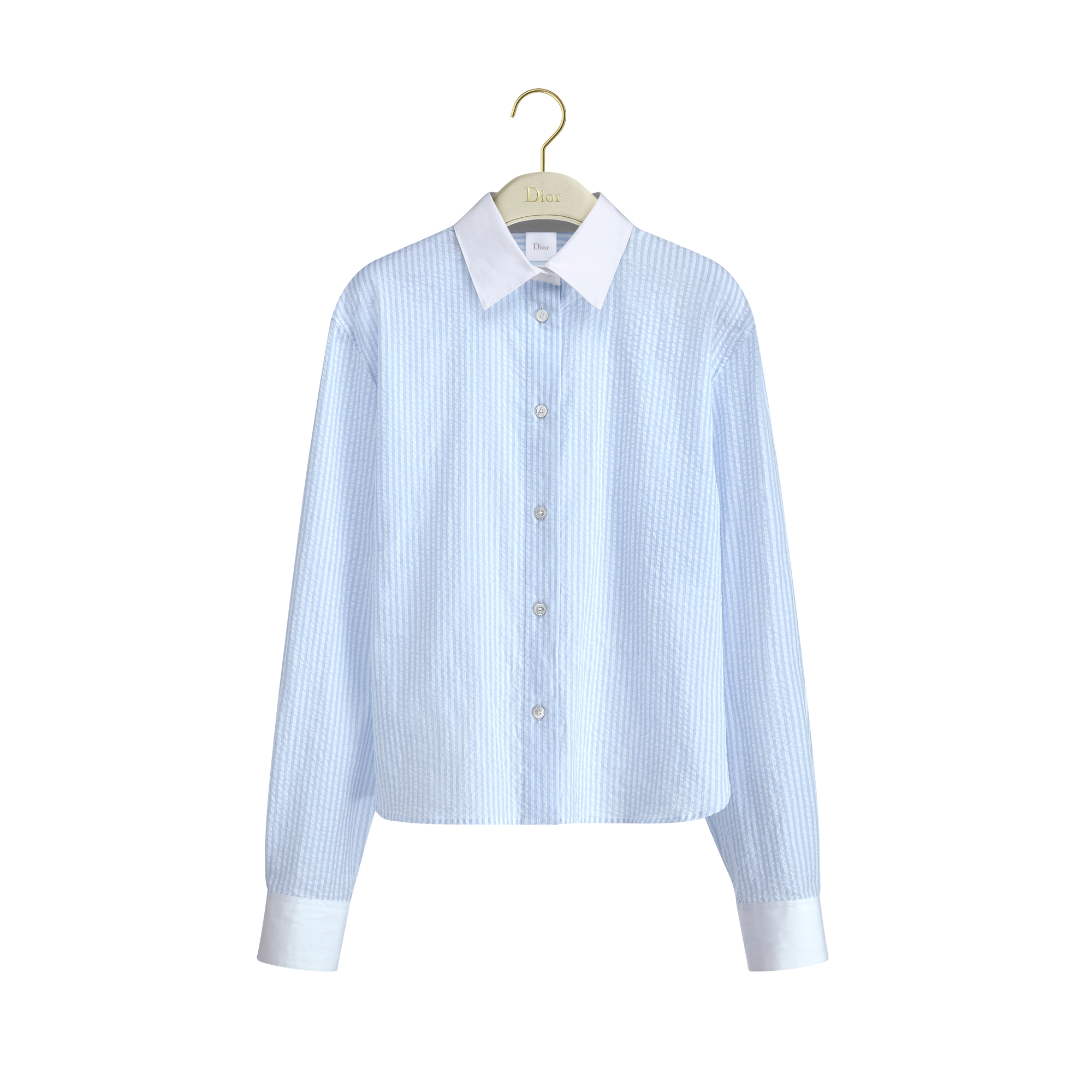 Dioriviera Cropped Blouse Blue and White D-Stripes Cotton Seersucker E01
