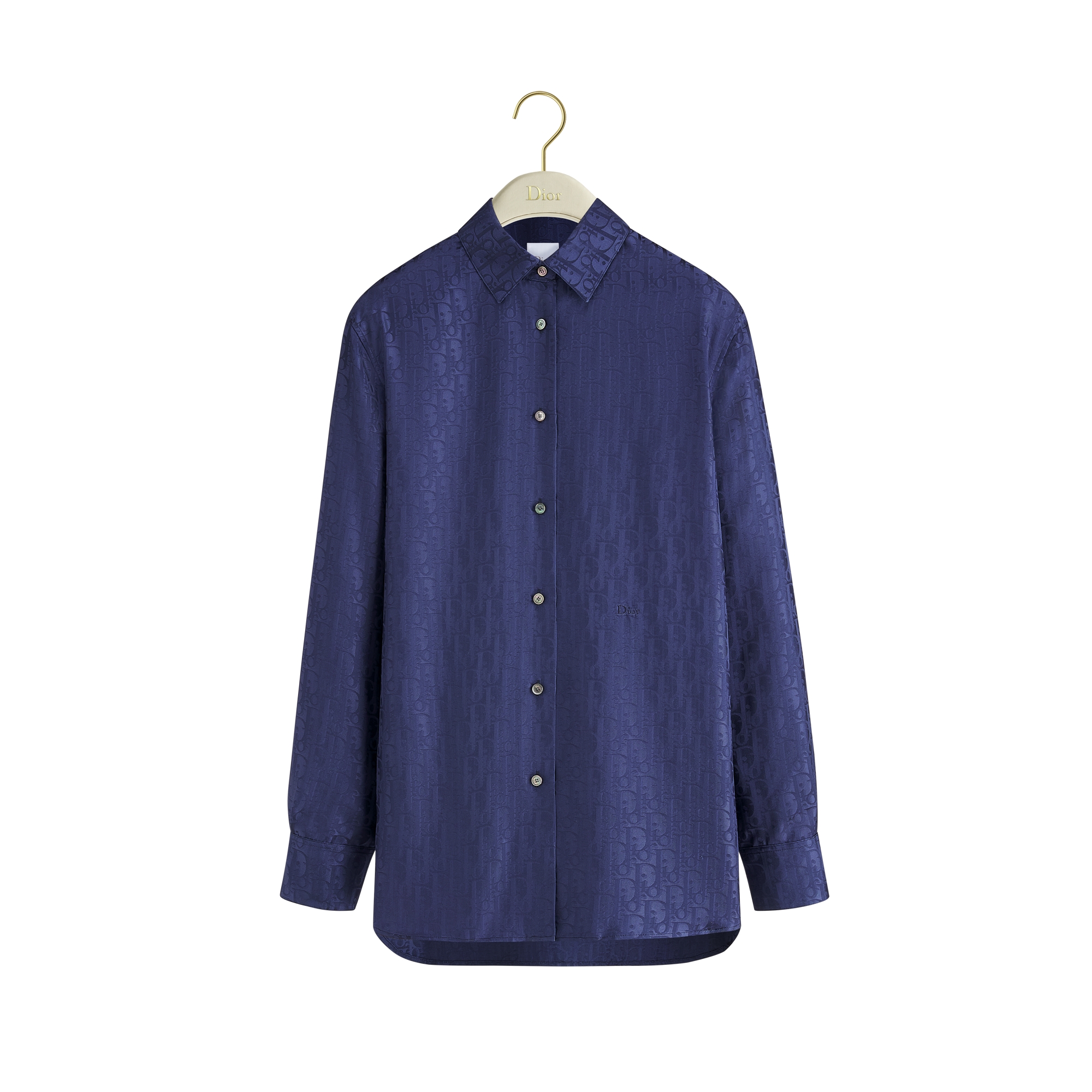 Dior ロングシャツ XL Blusa Sarga de seda con el motivo Dior Oblique azul | DIOR